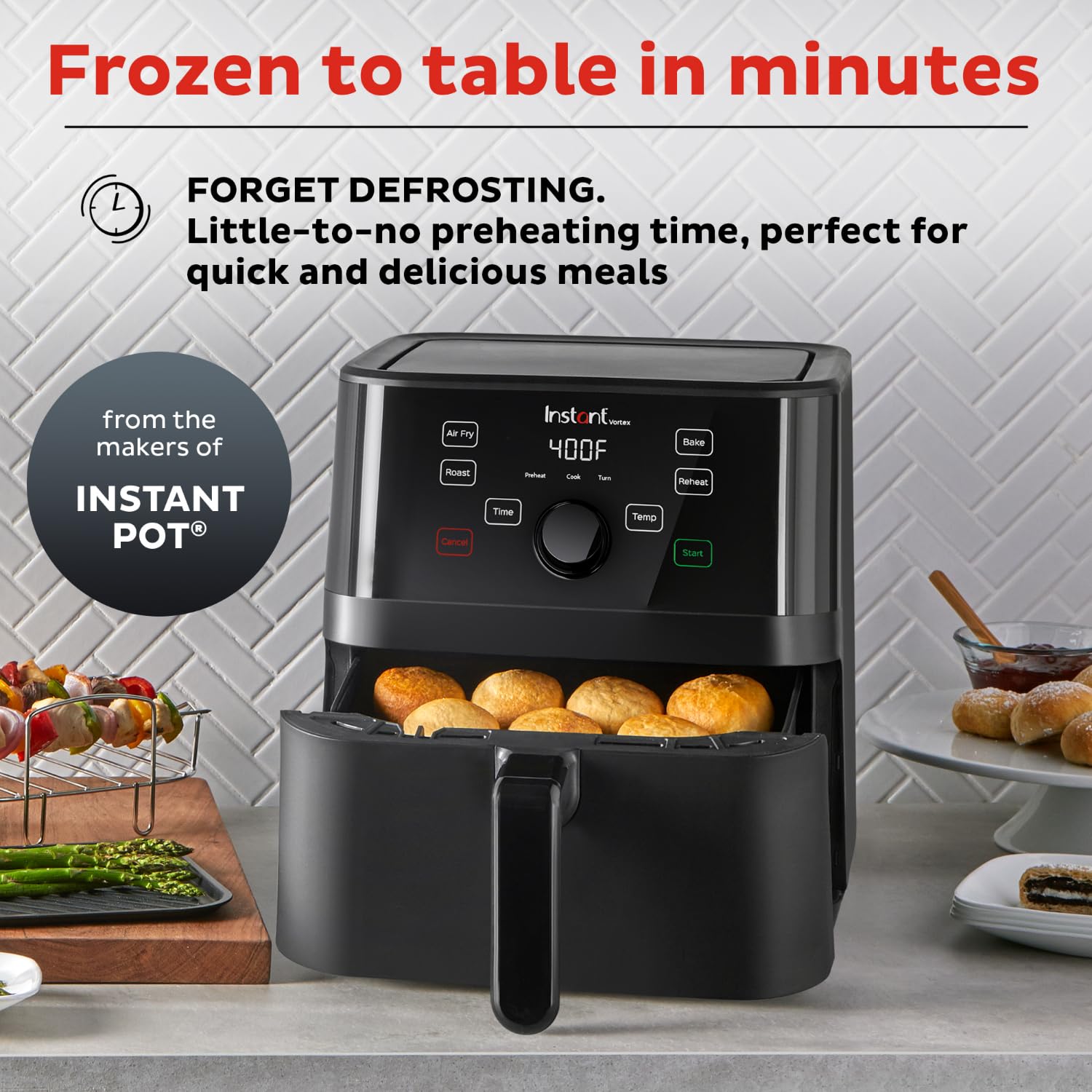Instant Pot Vortex 5.7QT Air Fryer, Black, Stainless Steel, EvenCrisp Technology, 4-in-1 Functions, Model 140-3082-01
