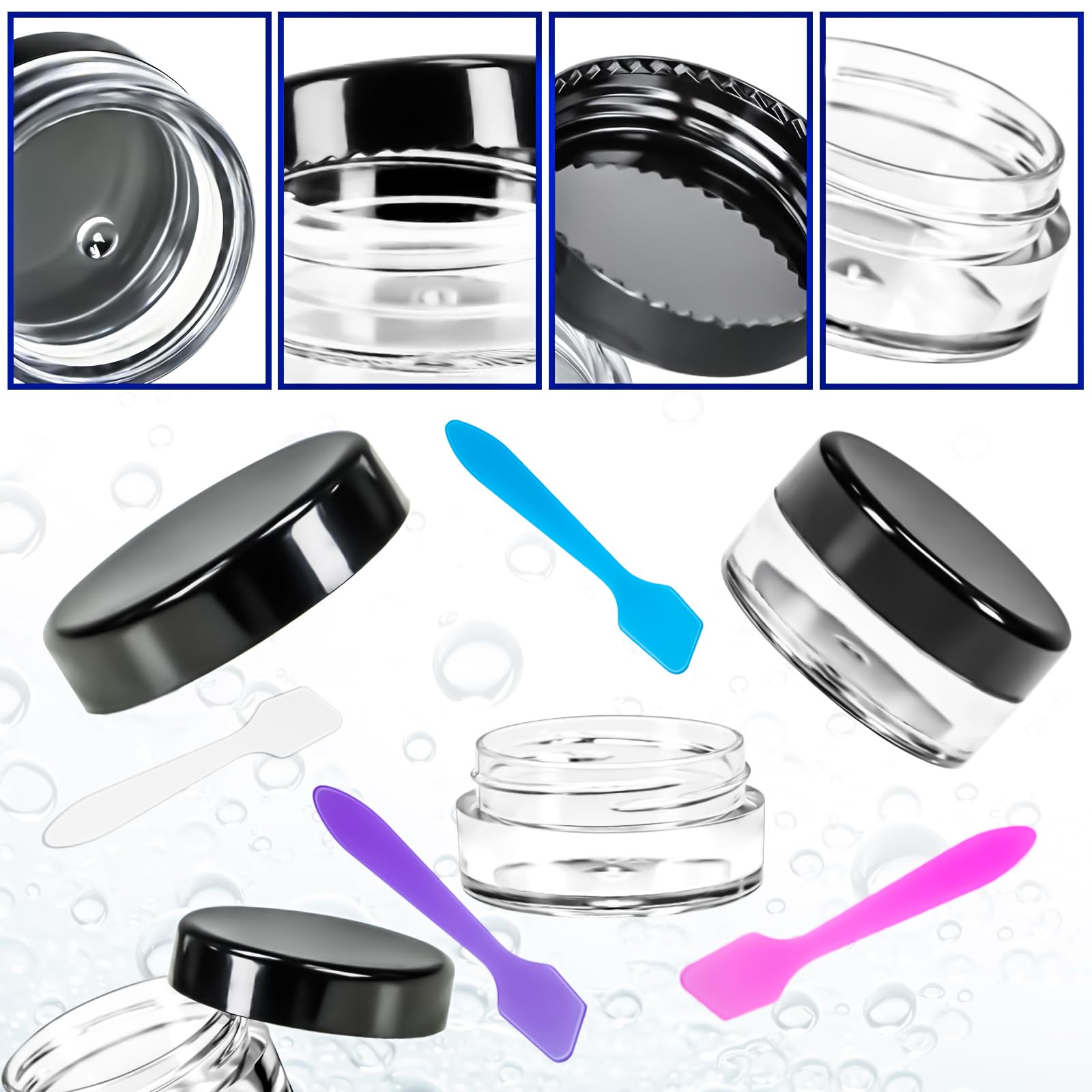 Motbach 100 Pcs 5G Empty Plastic Containers With Black Lids,Mini Makeup Sample Containers, Small Sample Pot Jars Round Cosmetic