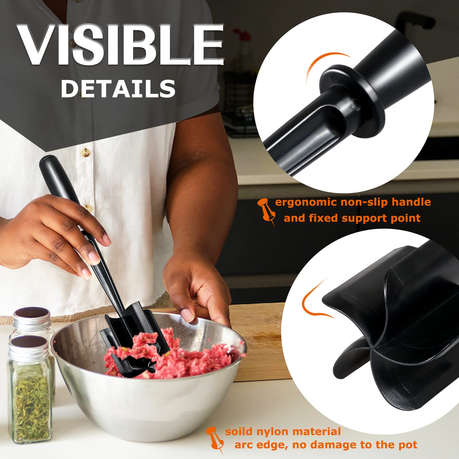 Kewjug 2 Pack Multifunctional Meat Masher ,Hamburger Chopper, Potato Masher,Ground Beef, Kitchen Tool (Black&Red)
