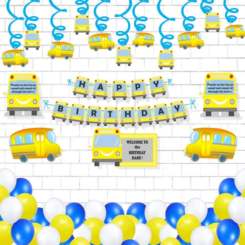 Untumble Wheels On The Bus Theme First Birthday Party Swirl Decorations Kits For House Parties (Pack Of 54 Pieces)|Yellow