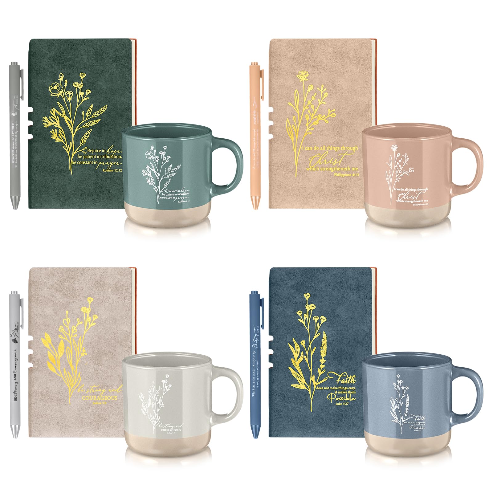 Didaey 4 Sets Christian Coffee Mug Notebook Pen Set for Church, Boho