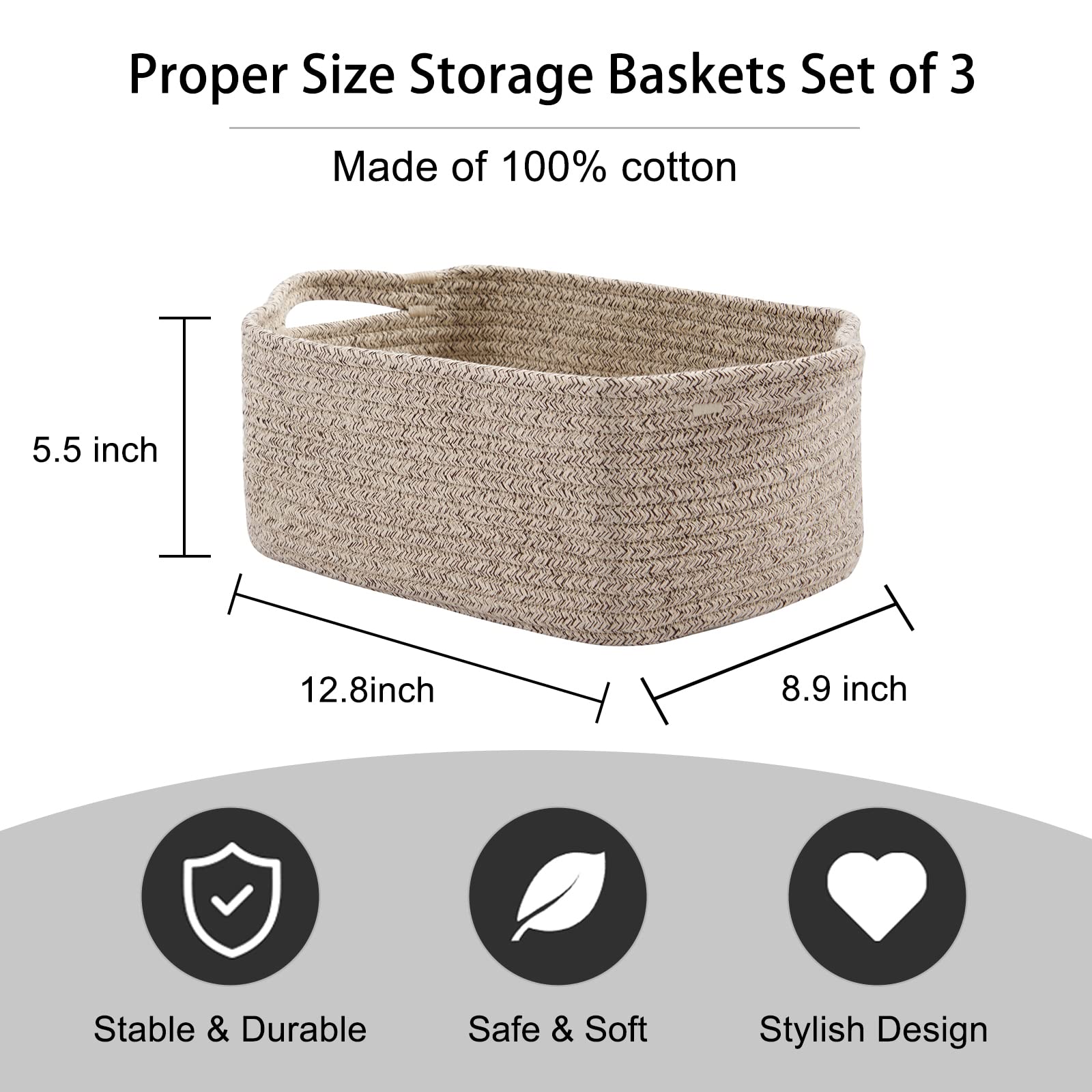 Oiahomy Cotton Rope Baskets, Woven Baskets For Storage, Nursery Storage Baskets, Rectangle Storage Basket With Handles, Storage
