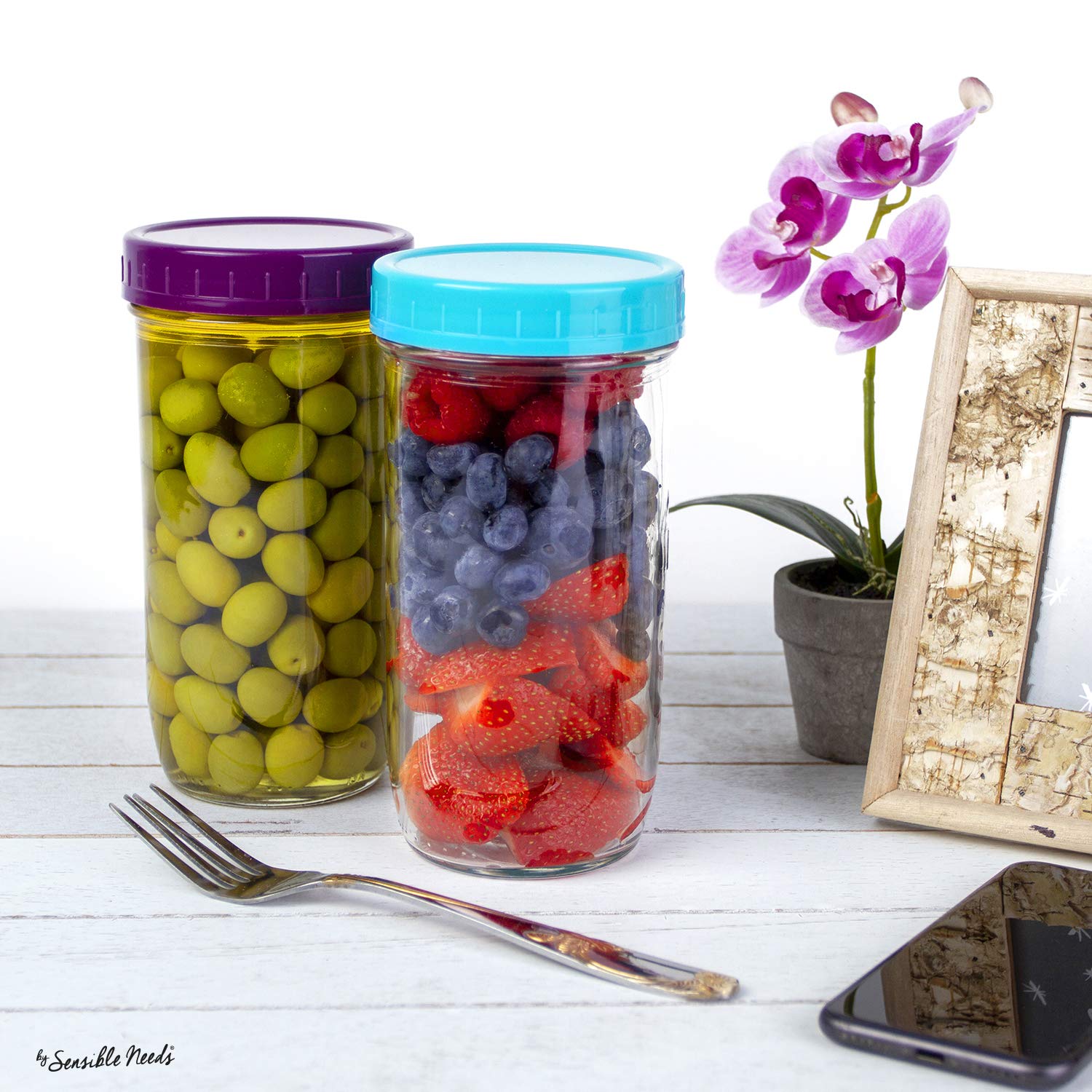 16 Pack Colored Plastic Ball Jar Lids, Kerr - 8 Regular Mouth & 8 Wide Mouth Mason Jar Lids Canning Lids For Canning Jars, Reusa