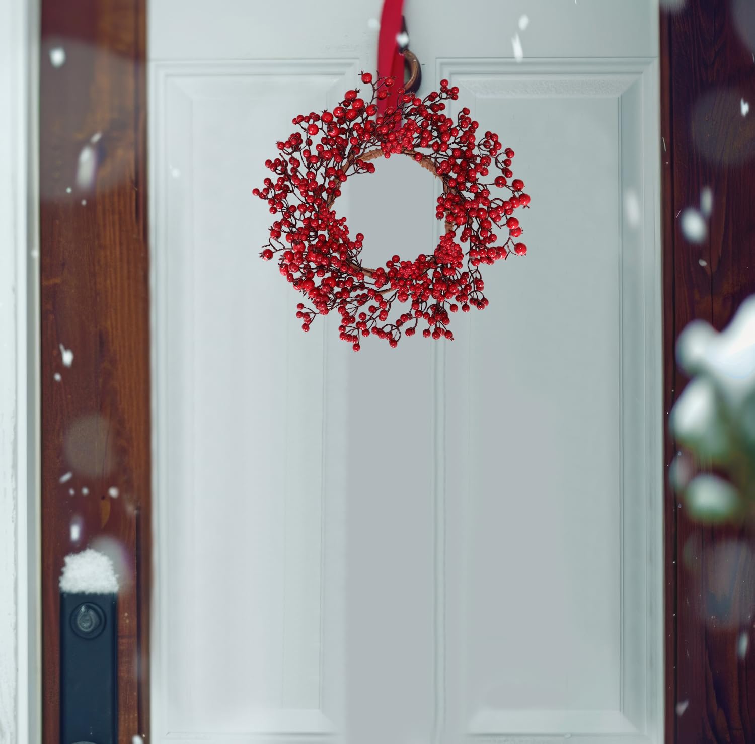 BINFEN 16 Inch Red Berry Christmas Wreath for Front Wreath Xmas Winter Window Wreath for Farmhouse Wall Decorations