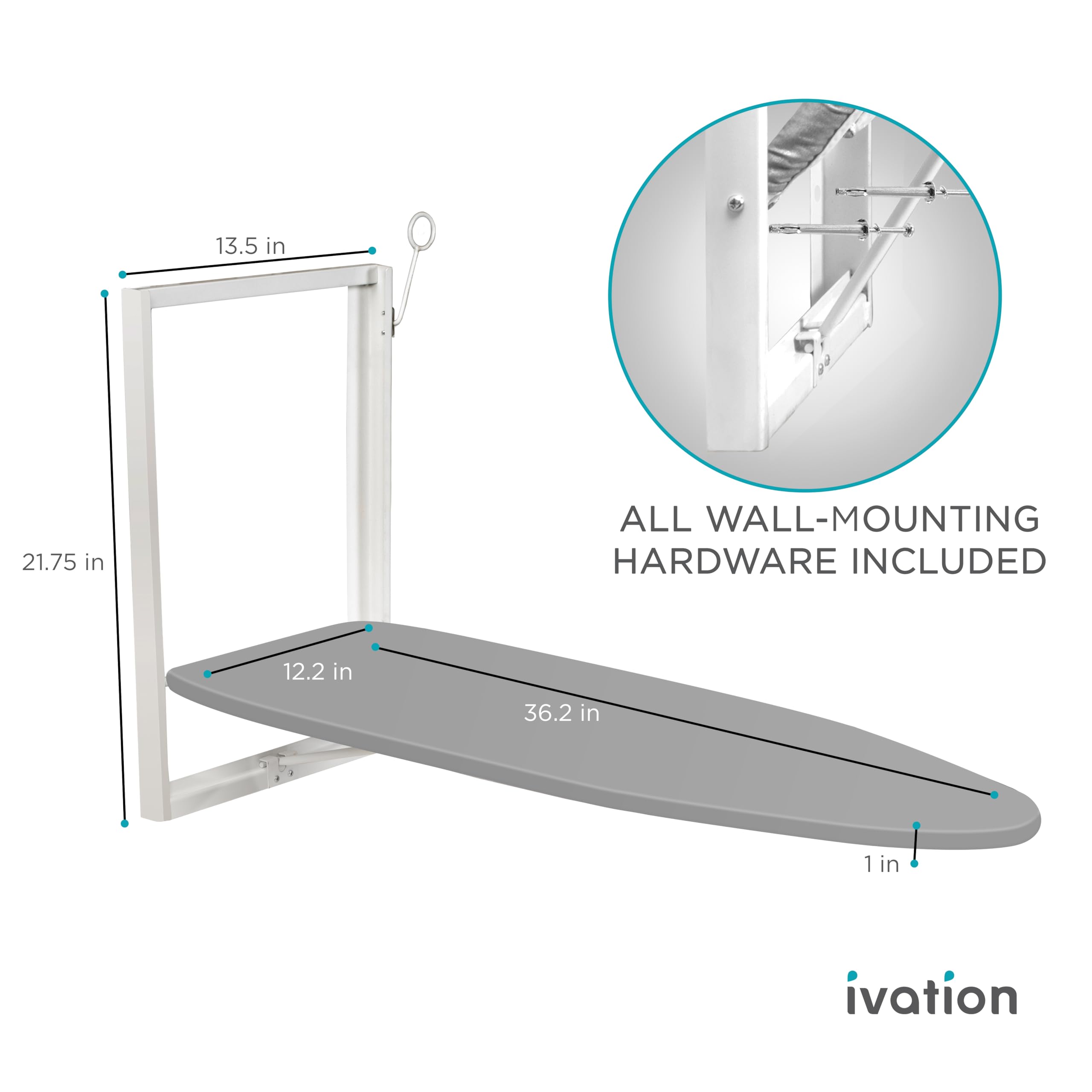 Ivation Wall-Mounted Ironing Board | Foldable 36.2    X 12.2    Ironing Station For Home, Apartment & Small Spaces | Sturdy Fold