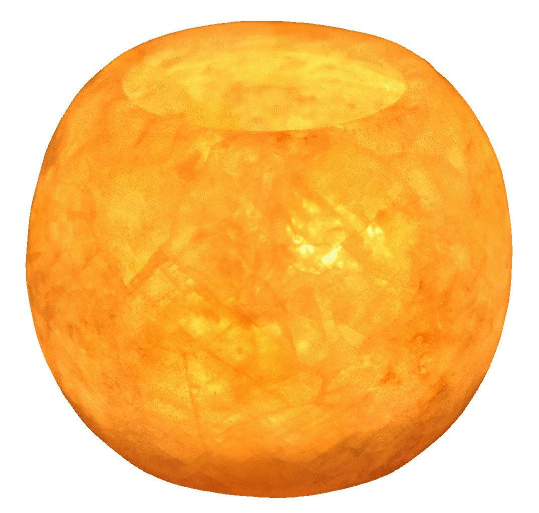 Single White Alabaster Candle Holder - Egyptian Tealight and Votive Candles Holders with Amber Glow for Home D  cor - Natural St