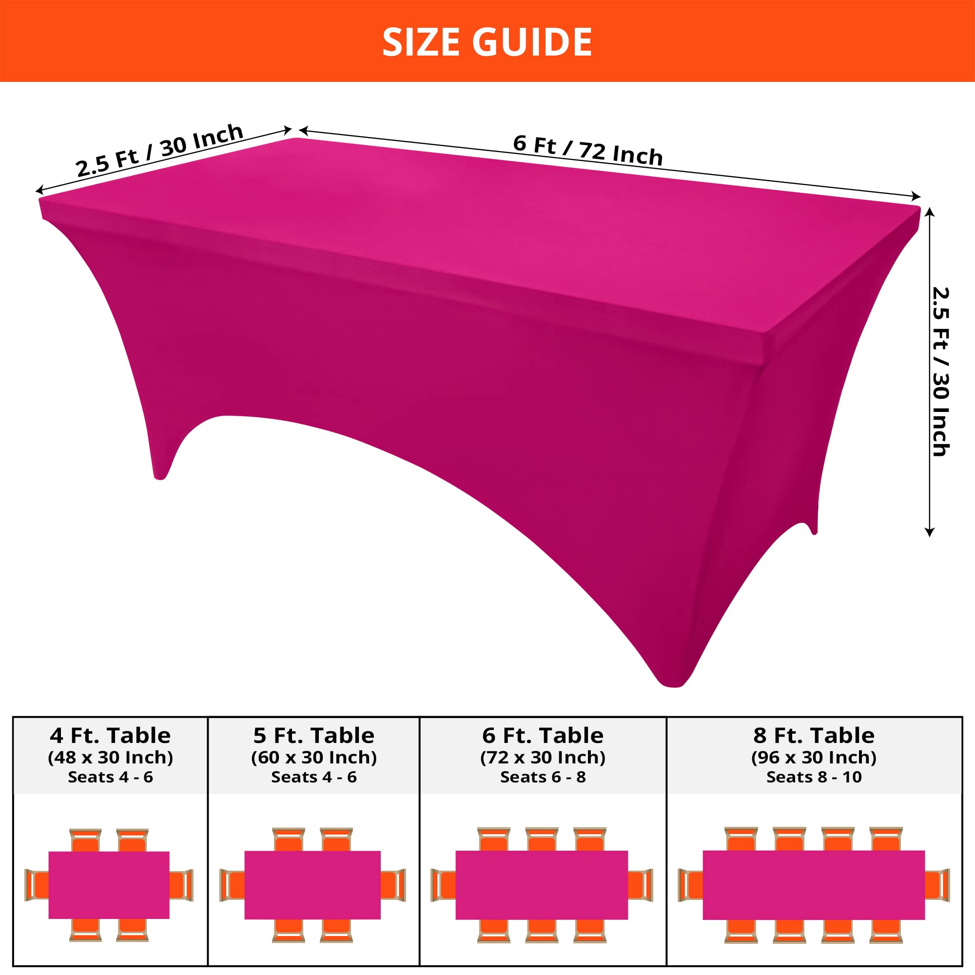 Utopia Kitchen Spandex Tablecloth 2 Pack [6FT  Fuchsia] Tight  Fitted  Washable and Wrinkle Resistant Stretch Rectangular Patio Table Cover for Event  Wedding  Banquet & Parties [72Lx30Wx30H Inch]