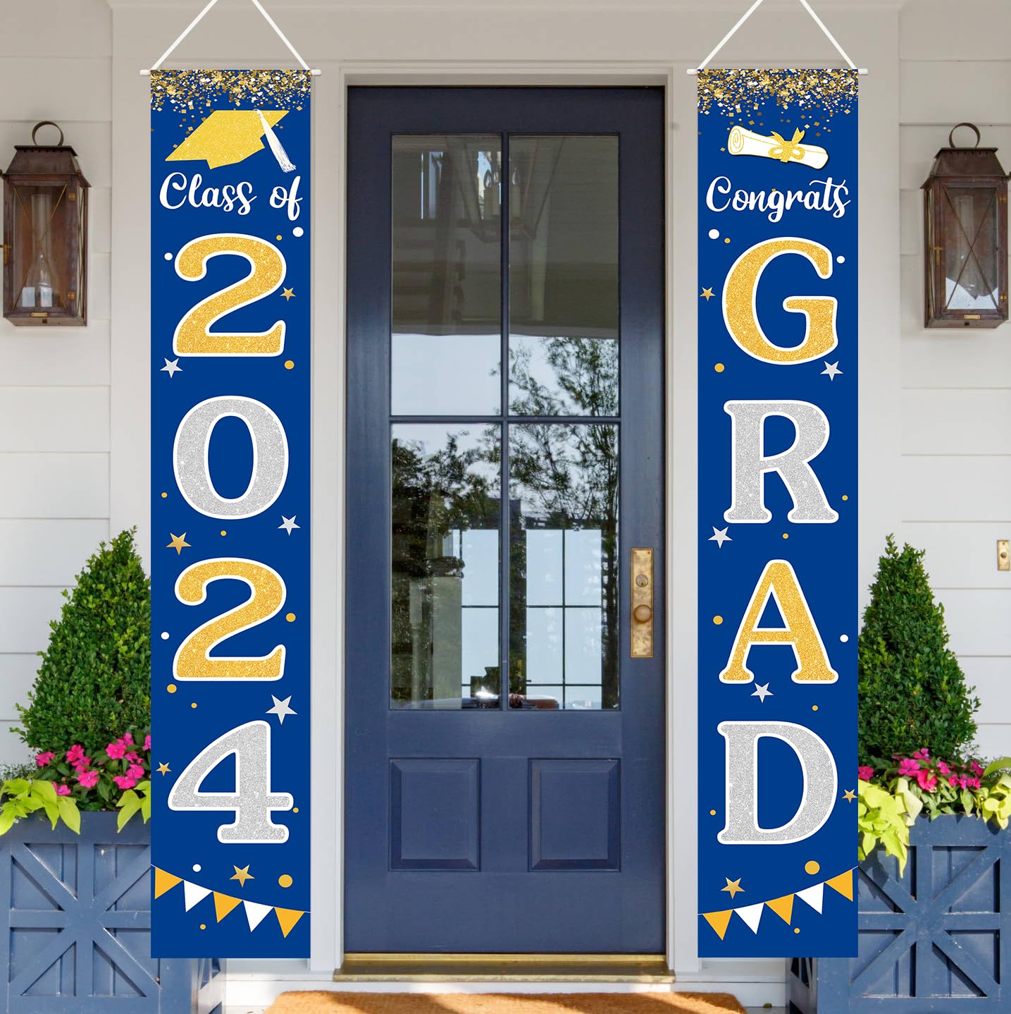 Graduation Decorations 2024 Grad Banner Blue Porch Door Sign Welcome Banner For Indoor Outdoor Wall Indoor Outdoor Graduation De