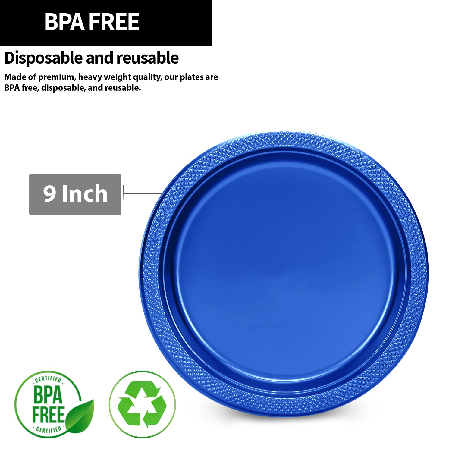 Hanna K. Signature Collection Blue Plastic Plates 9 Inch - 600 count - Plastic Solid Round Party Plates For Weddings  BBQs  Birthday Plates - Disposable Blue Plates - Plastic Dessert Plates