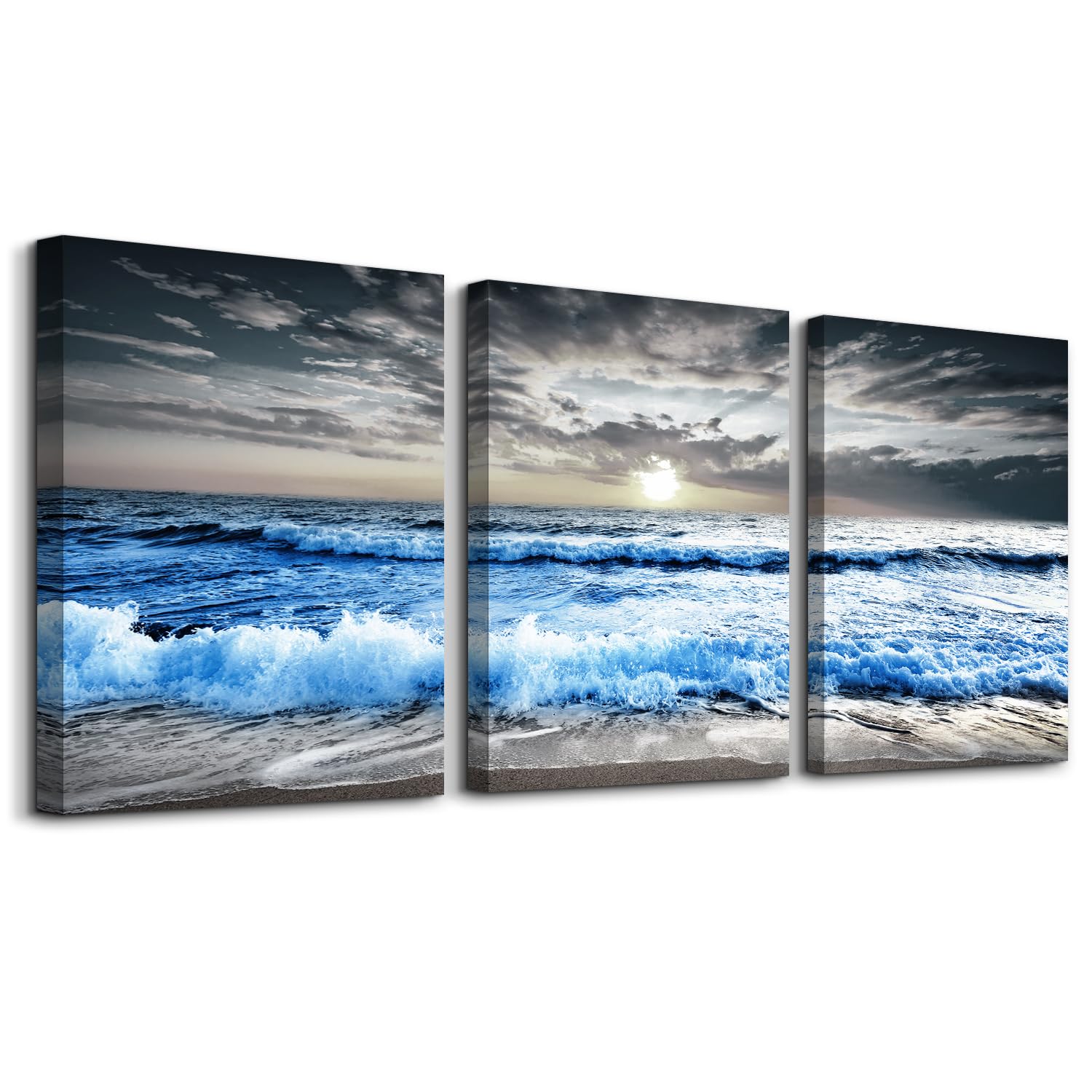 Mhartk66 Wall Decorations For Living Room 3 Piece Canvas Wall Art For Bedroom Office Wall Decor Blue Ocean Wave Seascape Picture