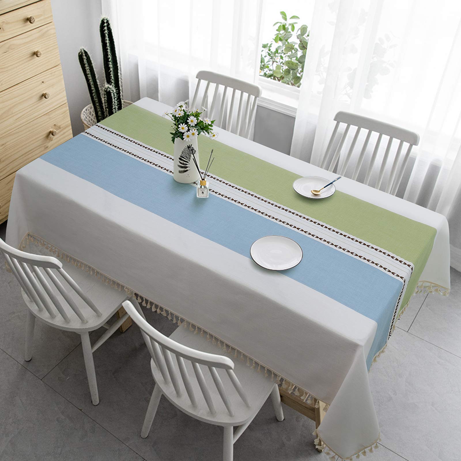 Vonabem Table Cloth Tassel Cotton Linen Table Cover For Kitchen Dinning Wrinkle Free Table Cloths Rectangle/Oblong (58 ' 'X70 '