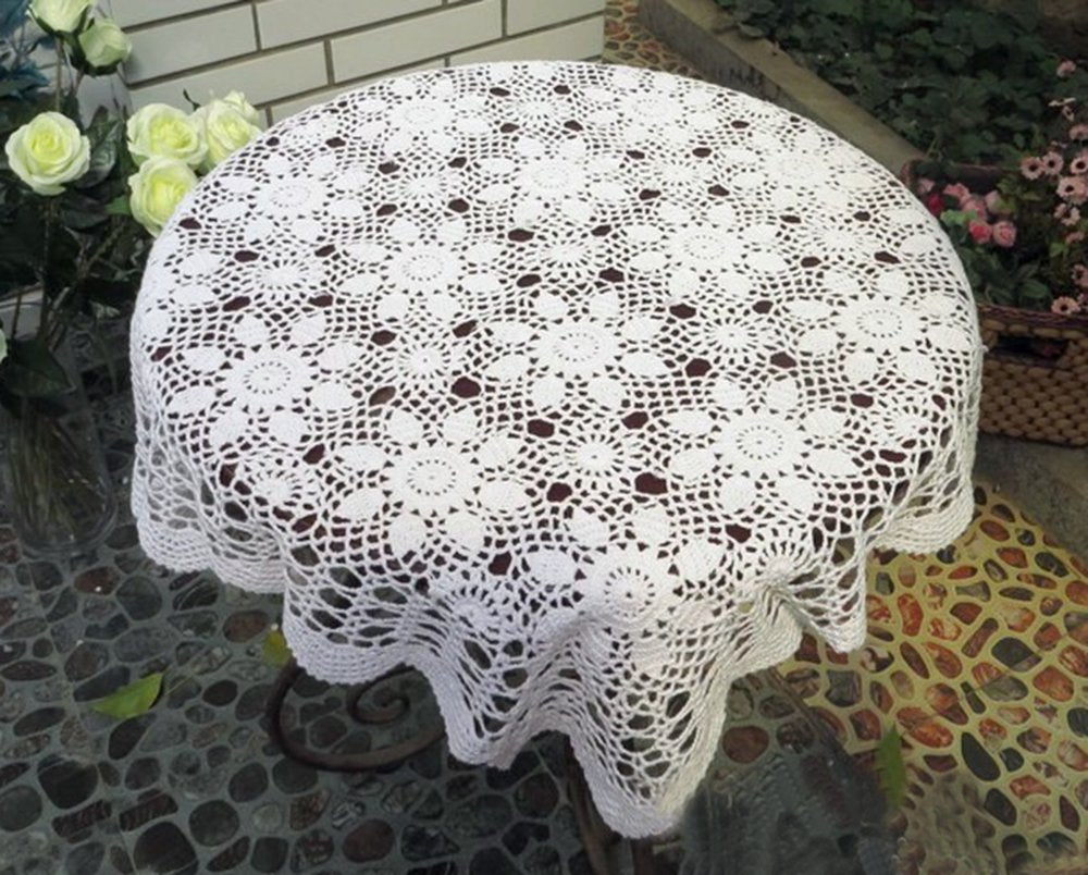 Laivigo Handmade Crochet Cotton Lace Tablecloth Placemats Doilies Doily Square,19 Inch,White