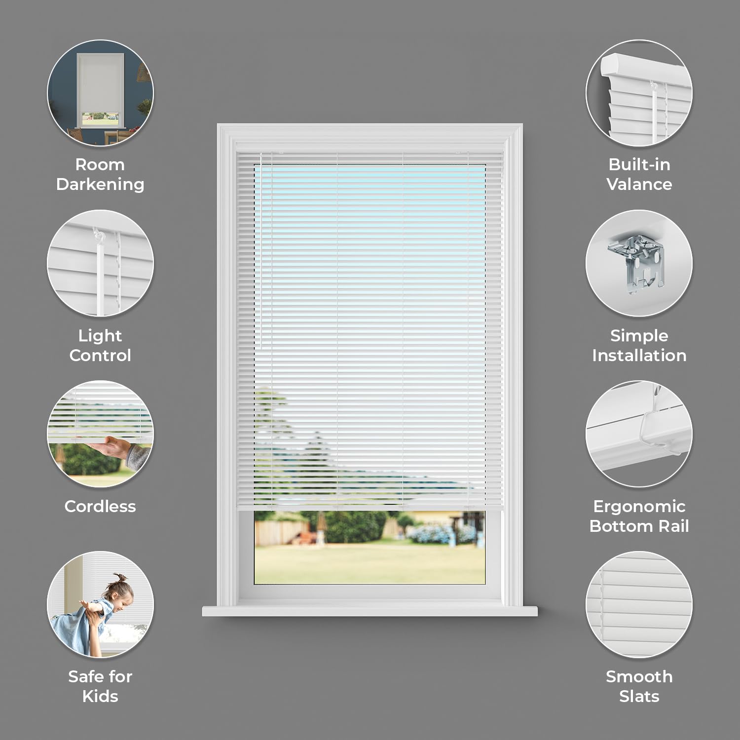 Lumino Vinyl Mini Blinds 1 Inch Cordless Room Darkening In White - 6375 W X 48 H (Over 700 Addl Custom Sizes) - Starting At $997