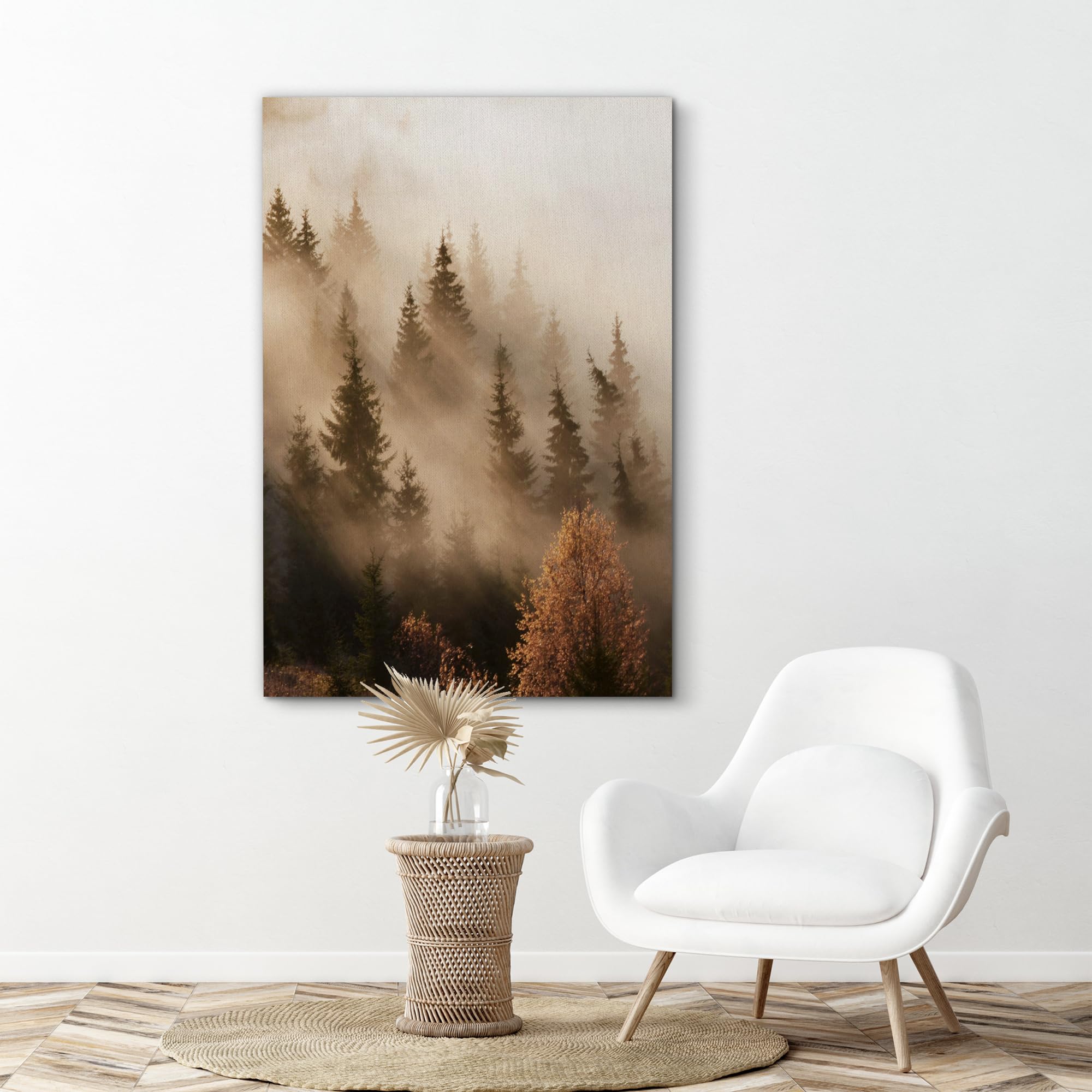Signford Canvas Print Wall Art Misty Forest Sunrise Enchanted Woods And Morning Light Photography Realism Decorative Scenic Mult