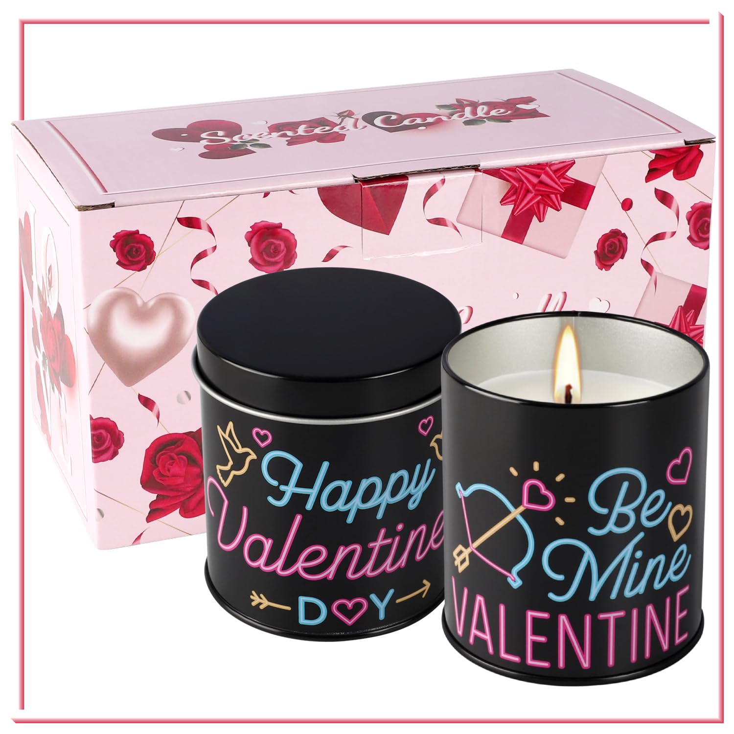 2Pack Valentine's Day Scented Candle Gift Set, Aromatherapy Candles for Home, 9oz Lavender Long Burning Soy Candles for Women,Me