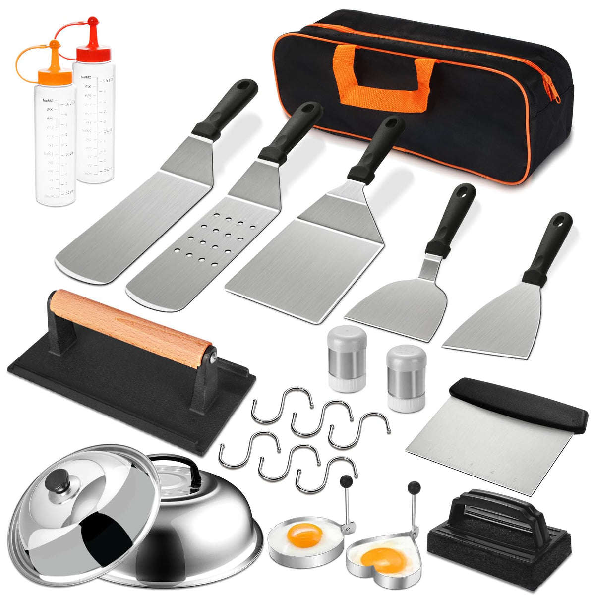 24Pcs Griddle Accessories Set, Stainless Steel Flat Top Grill Spatula Kit For Outdoor Barbecue Camping Cooking, Included Basting