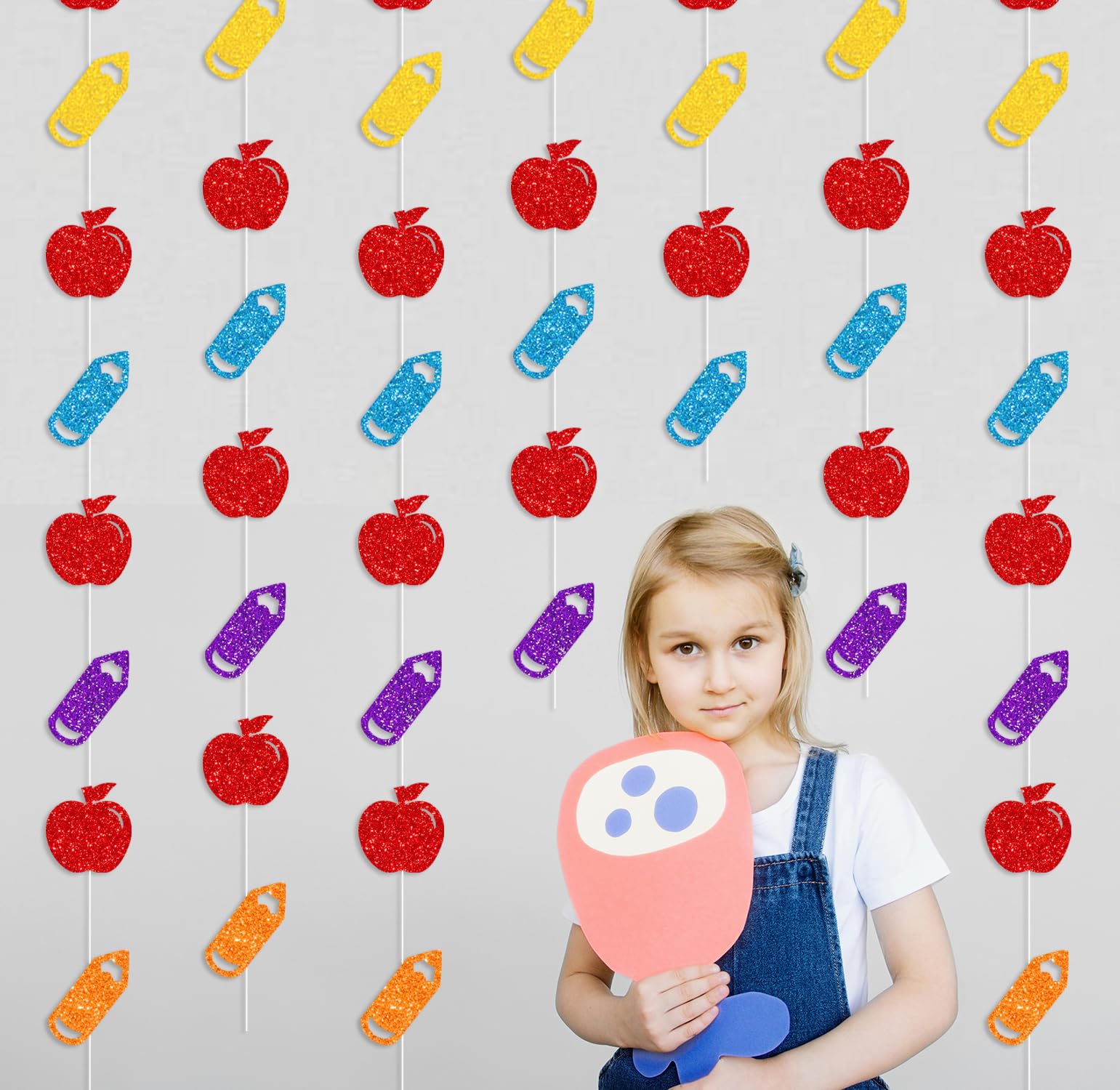 Bzbais 8 Pieces Welcome Back To School Apples Hanging Decorations Colorful Glittery Back To School Pencil Garlands Home Classroo