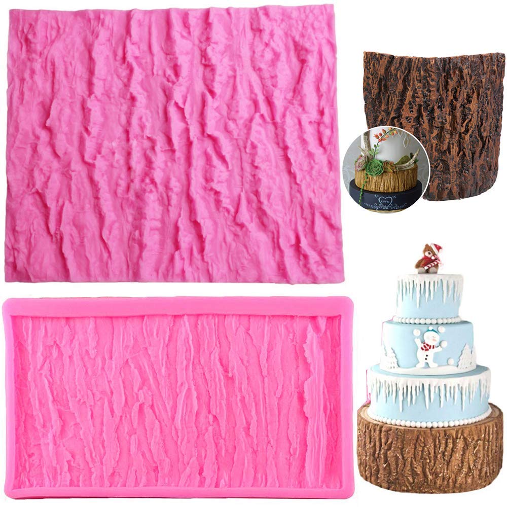 Set Of 2 Tree Bark Cake Fondant Mold Tree Stump Fondant Impression Texture Mat Wedding Lumberjack Cake Border Decorating Tool Ch