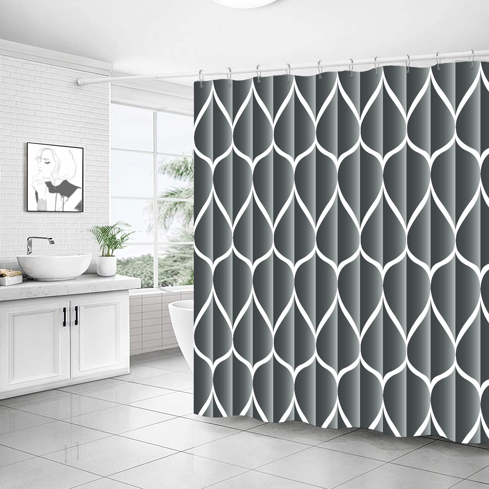Gelbchu Dark Grey 72 X 72 Inch Cloth Shower Curtain, Waterproof Design And Polyester, Quick-Drying, Heavy Duty Shower Curtains S