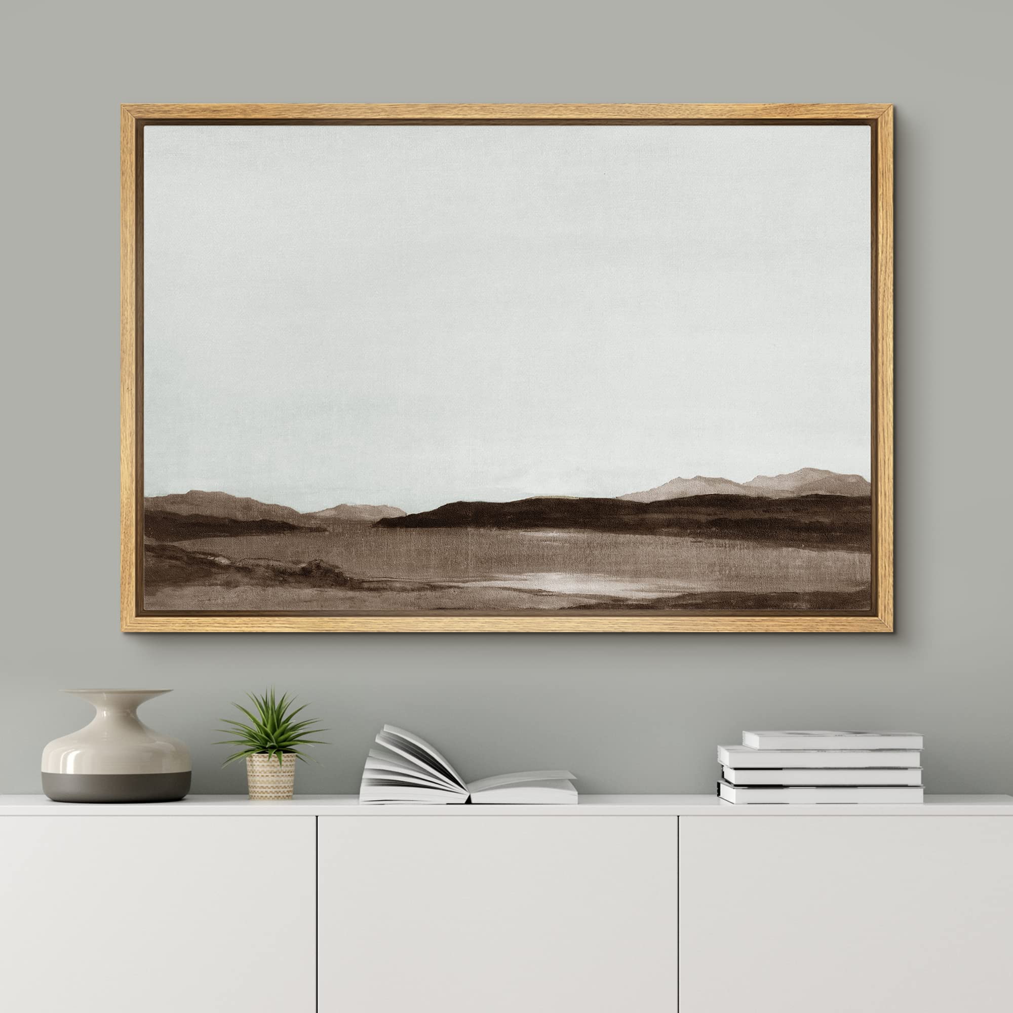 Signford Framed Canvas Wall Art Monochromatic Brown Mountains And Valleys Landscape Wilderness Impressionism Traditional For Liv