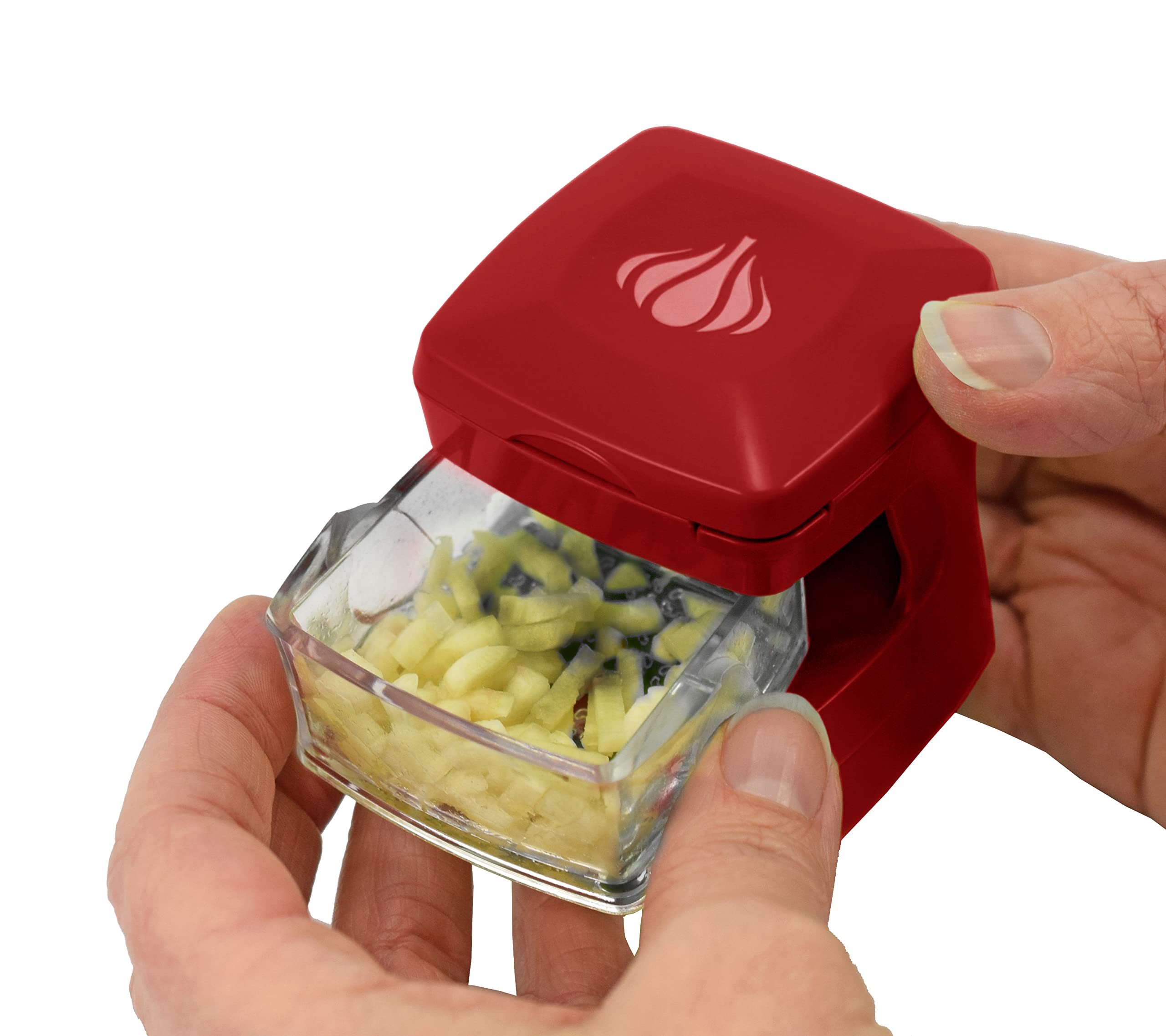 Kitchen Innovations Garlic Press & Peeler - Stainless Steel, 2.5" Red, Easy to Clean, Mincer & Storage Container