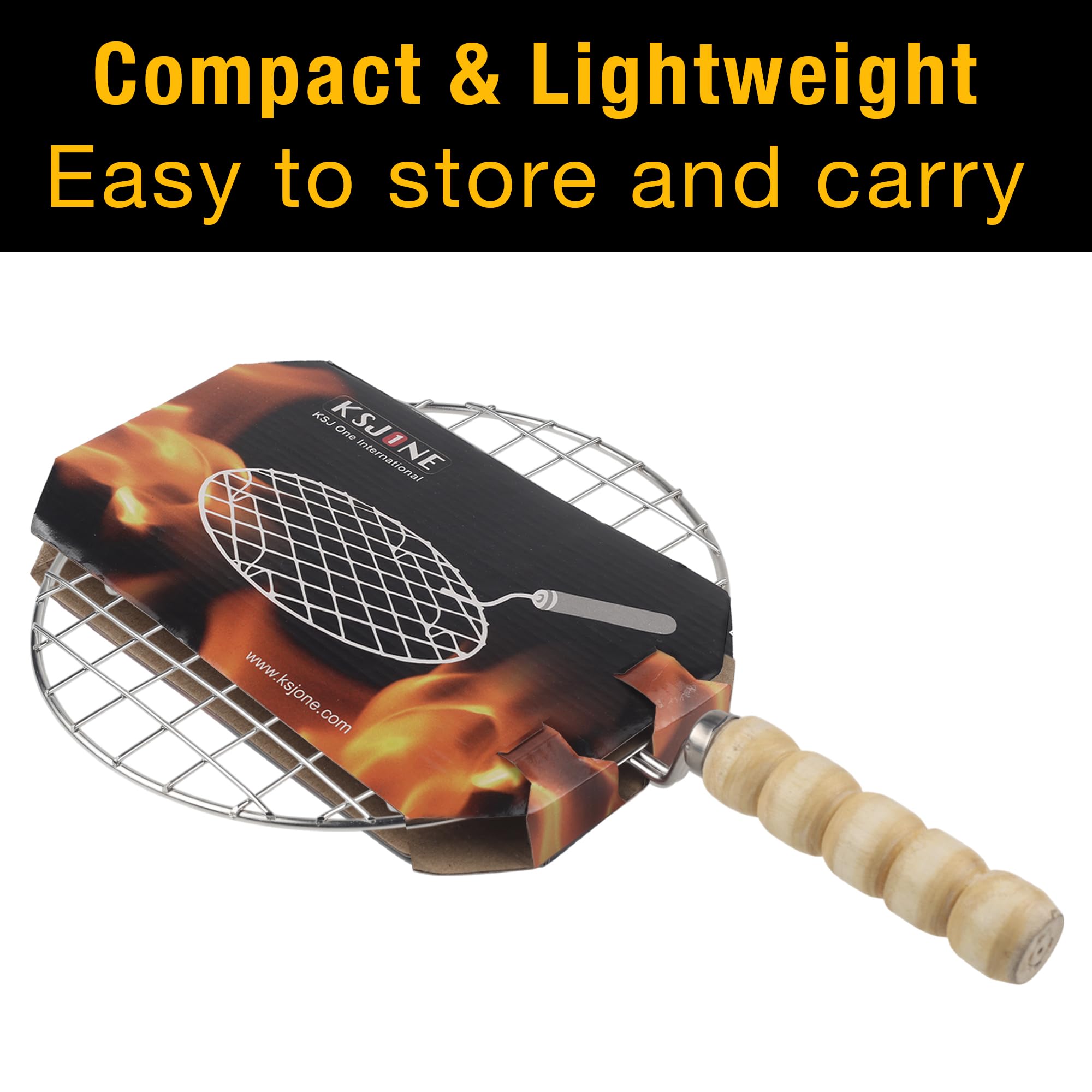 KSJONE Stainless Steel Multi-Functional Wire Steaming Cooling and Baking Barbecue Rack Round Wire Roaster Rack/Papad Jali/Roti Grill Round Shape with Wooden Handle