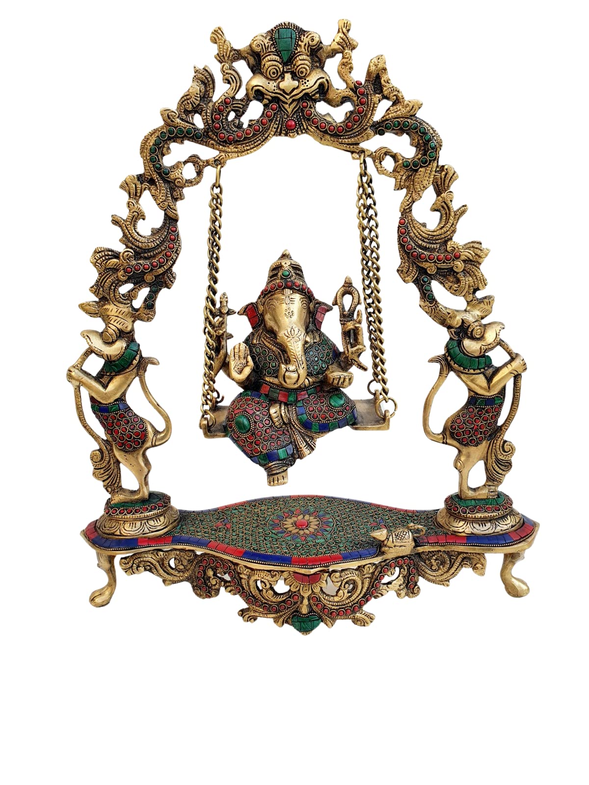 Mohan Jodero Lord Ganesha On Swing/Jhoola In Stonework In Antique Finish