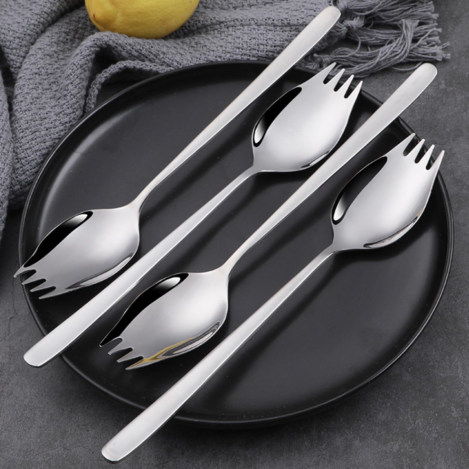 Iqcwood Sporks Stainless Steel, Salad Forks, 8 Pack 18/10 Stainless Steel Sporks, 7.4 Inches Long Handle Dessert Spoons, Ice Cre