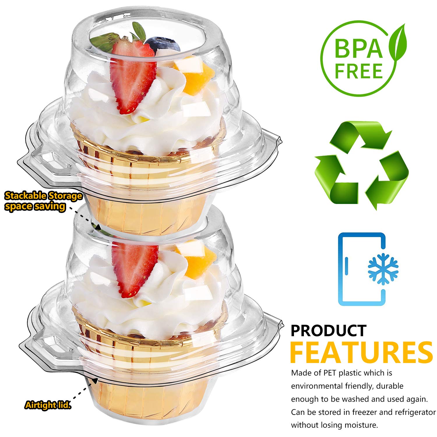 Foodiejoy 120 Packs Individual Cupcake Containers Stackable Single Compartment Cupcake Disposable Carrier Holder Box Deep Dome C