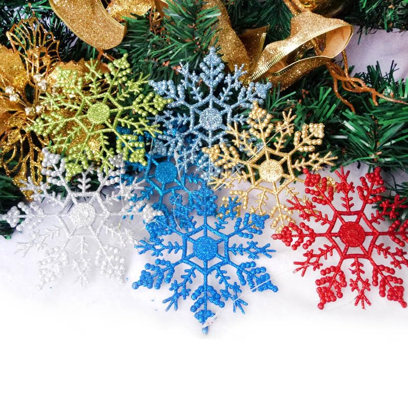 YYCRAFT 32pcs Glitter Snowflake Ornament 4 Inch for Christmas Tree Decoration-Lime Green