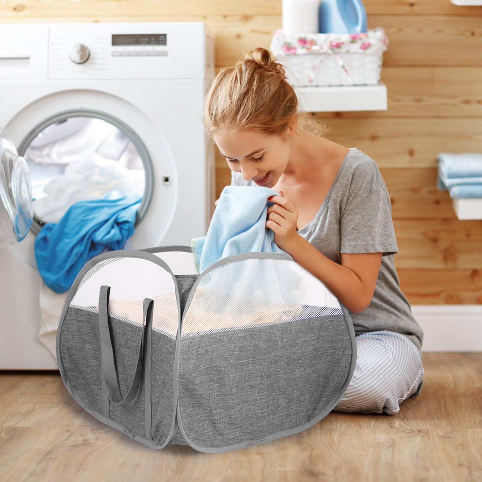 Collapsible Laundry Baskets, 90L Large Foldable Laundry Basket, Tear-Proof Pop Up Hampers For Laundry, Dirty Clothes Laundry Ham