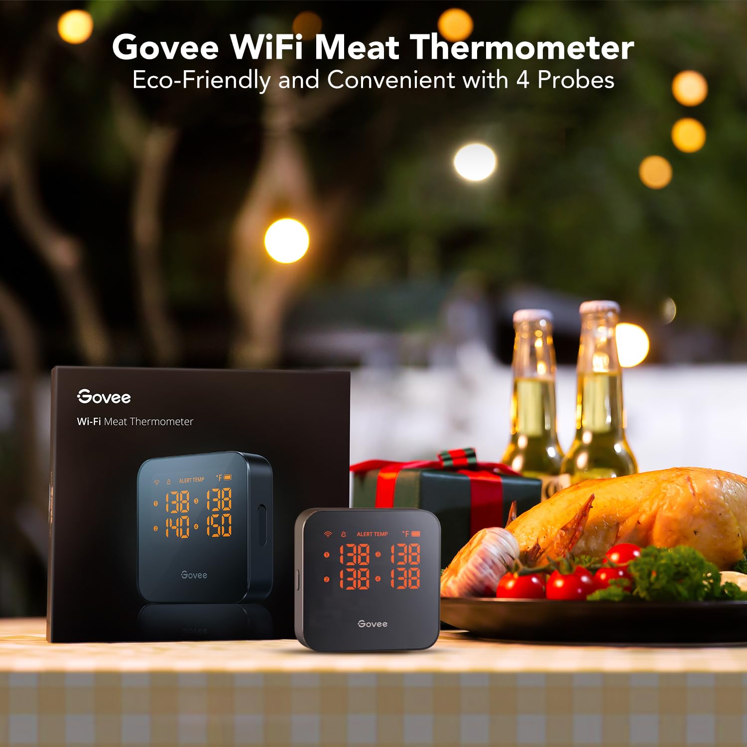 Govee Wireless Meat Thermometer With 4 Probe, Smart Wifi Meat Thermometer With Unlimited Range App Notification Alert, Digital R