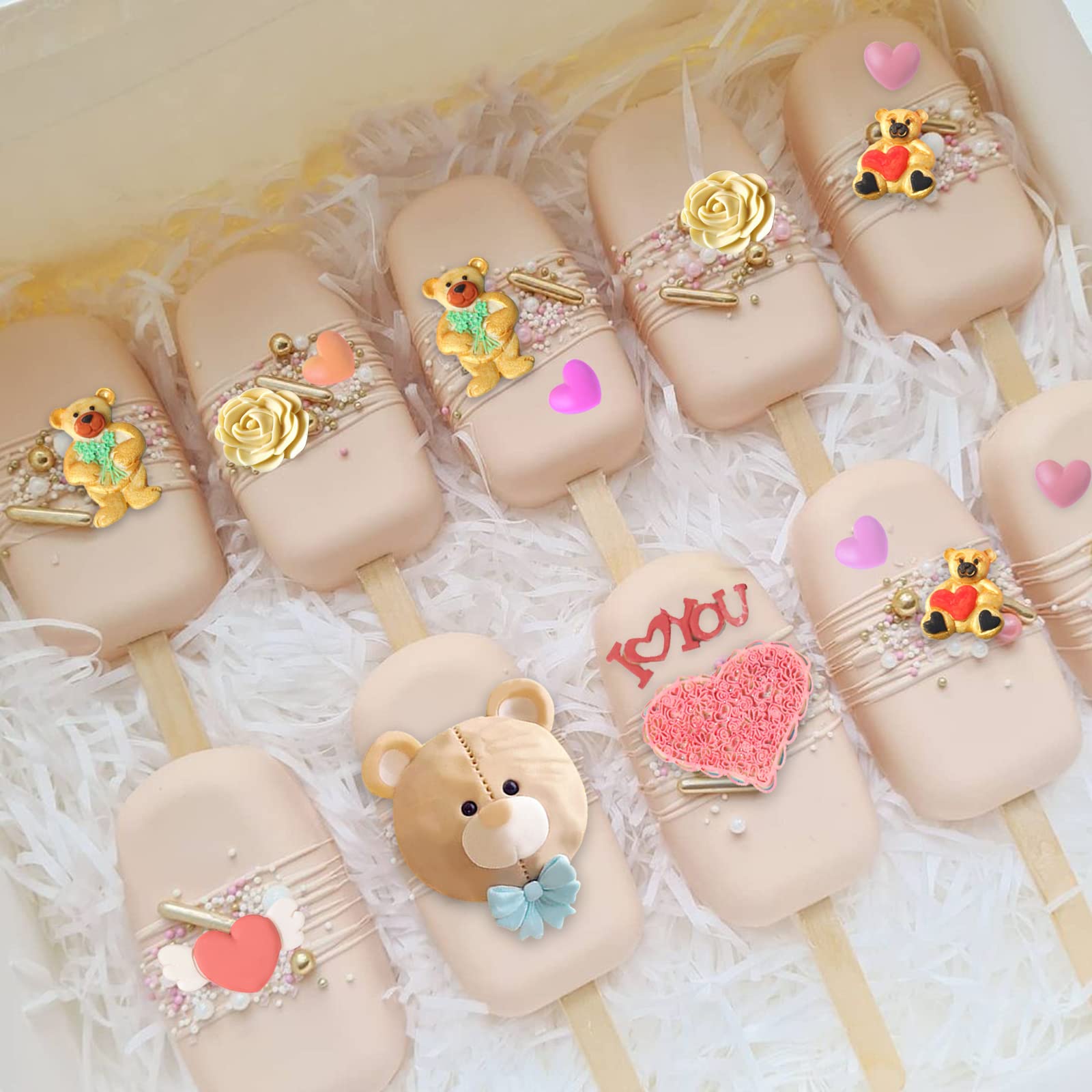 Bear Chocolate Silicone Molds 6 Pcs, Love Flowers Teddy Bear Head Fondant Molds For Valentine'S Day Cake Decoration Candy Sugar