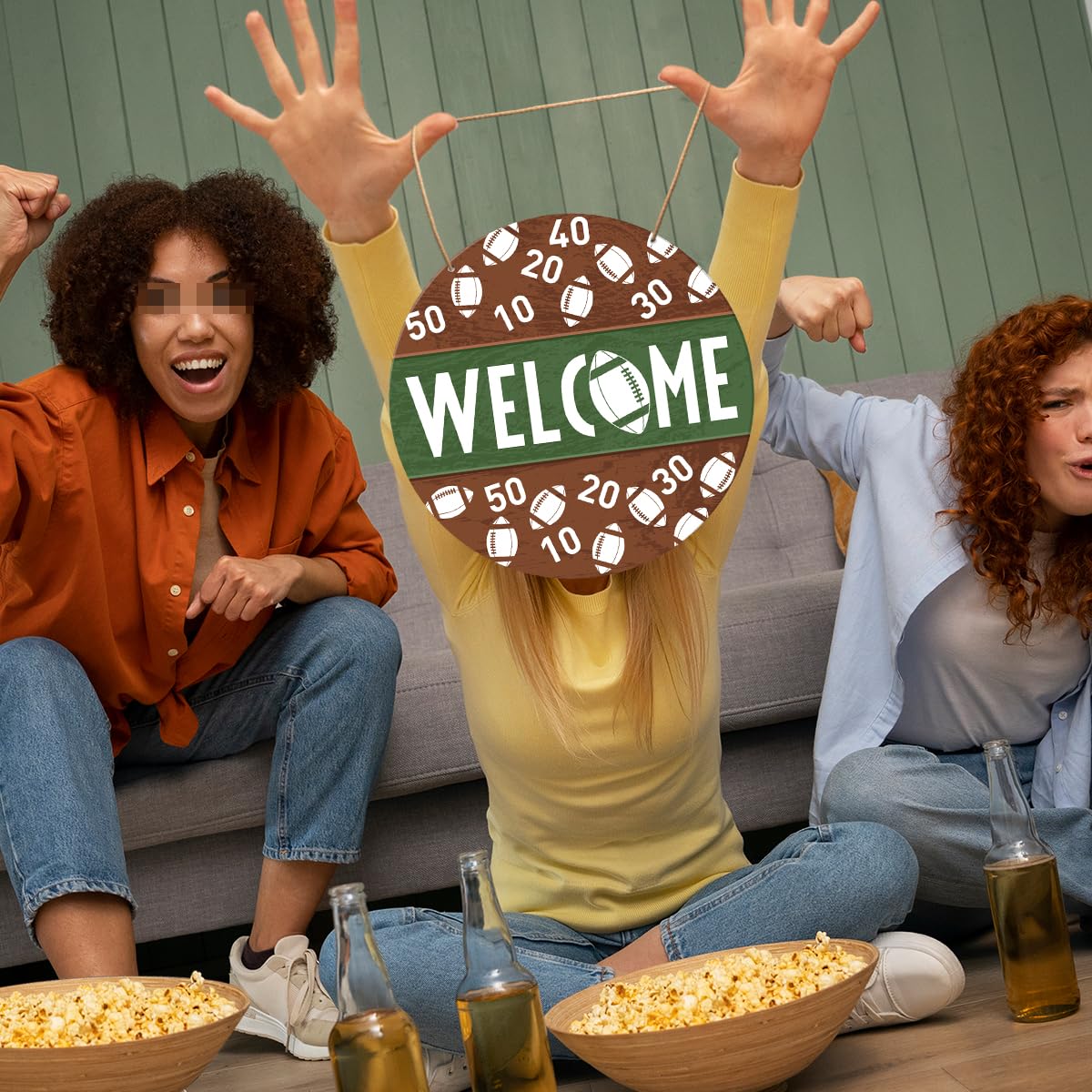 Muktoujaumai Football Welcome Signs for Front Door, Football Hanging Sign Decor Farmhouse Sport Wall Decorations Sign for Home,