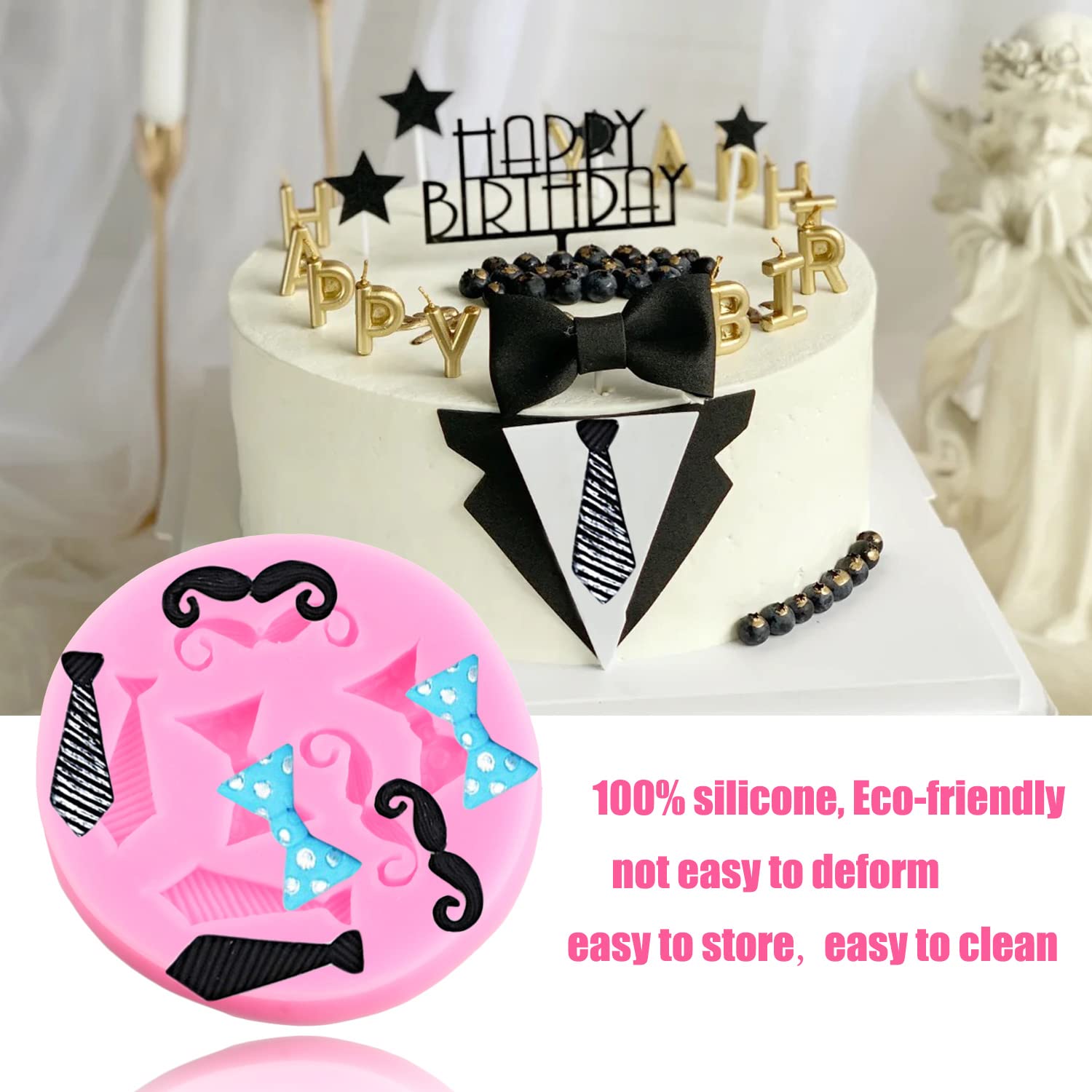 Zixiang Father'S Day Silicone Mold Mustache Bow Tie Fondant Molds For Little Man Theme Cake Decoration Cupcake Topper Candy Choc