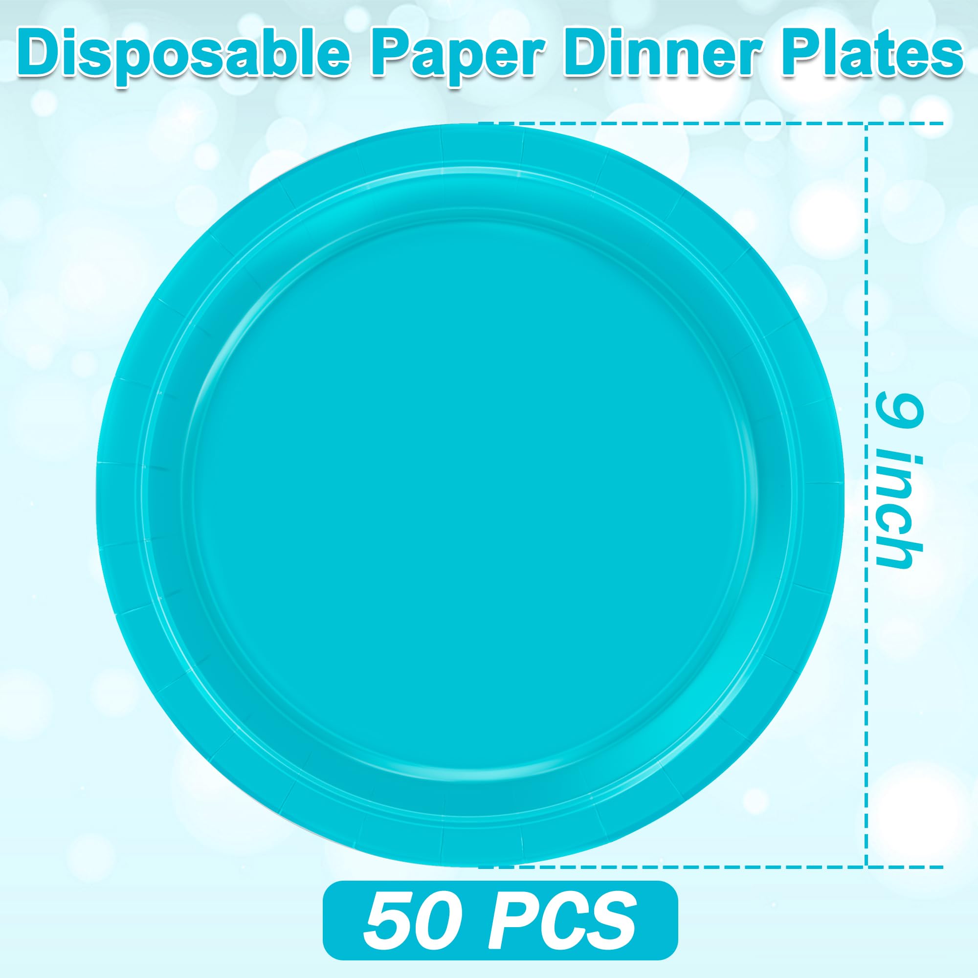 QZYL 50 PCS Paper Plates, Light Blue Round Disposable Party Plates, 9 Inches Paper Dinnerware for Everyday Use, Heavy Duty Table