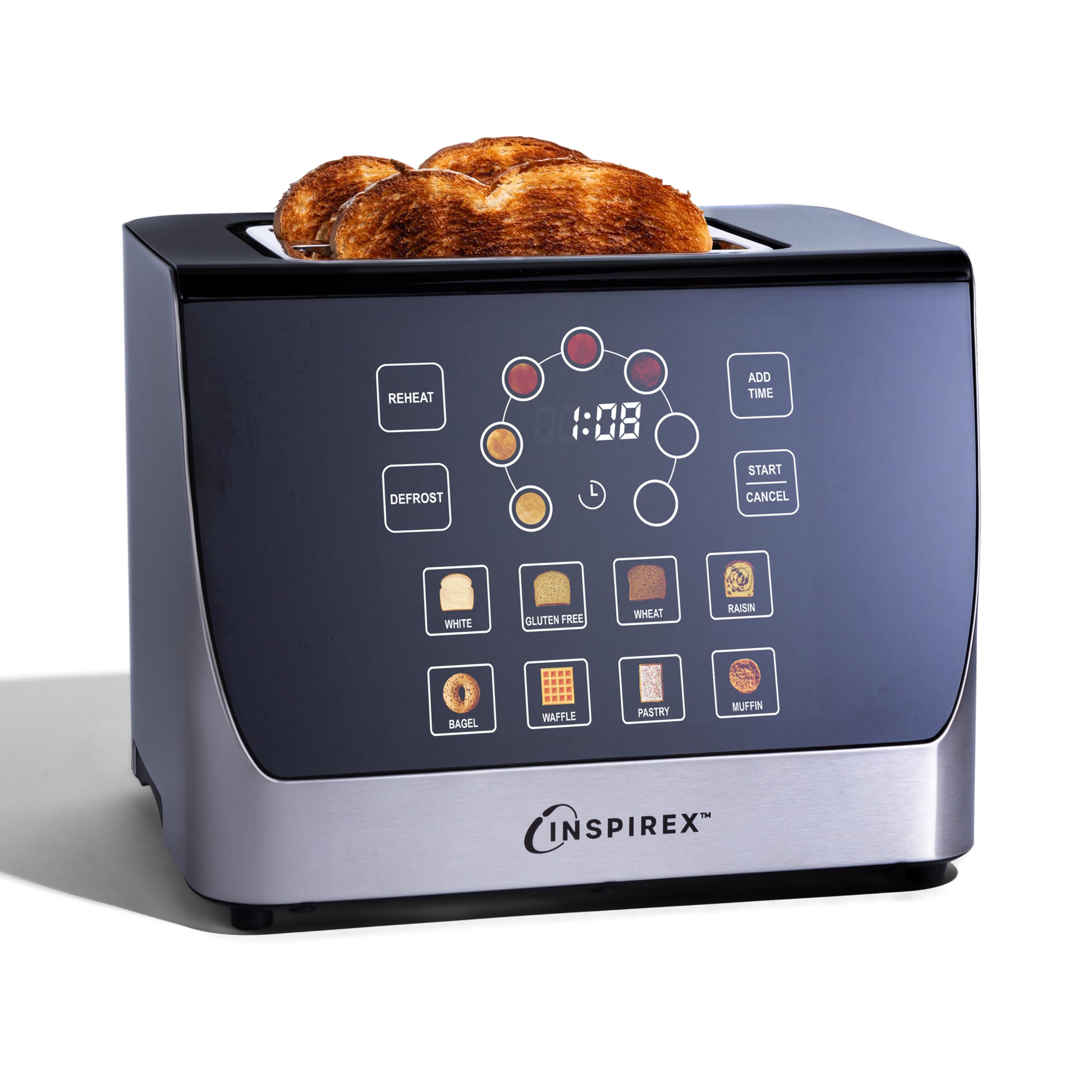 Inspirex Touch Screen Display Smart Toaster, 2 Slice with 8 Bread Type and 7 Browning Modes, Automatic Lowering and Raising, Dig