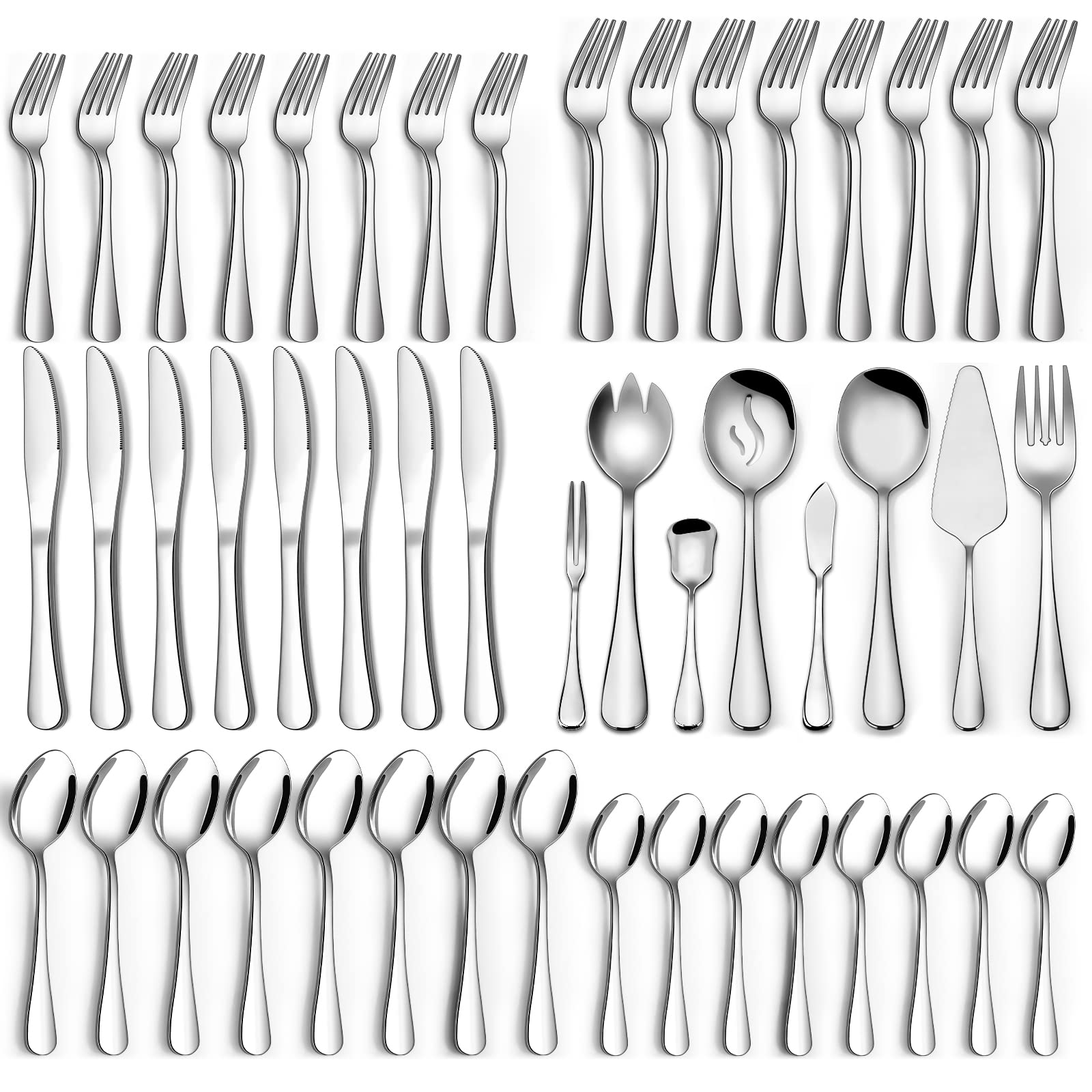 68-Piece Silverware Set With Serving Utensils, Heavy Duty Stainless Steel Flatware Set For 12, Food-Grade Tableware Cutlery Set,
