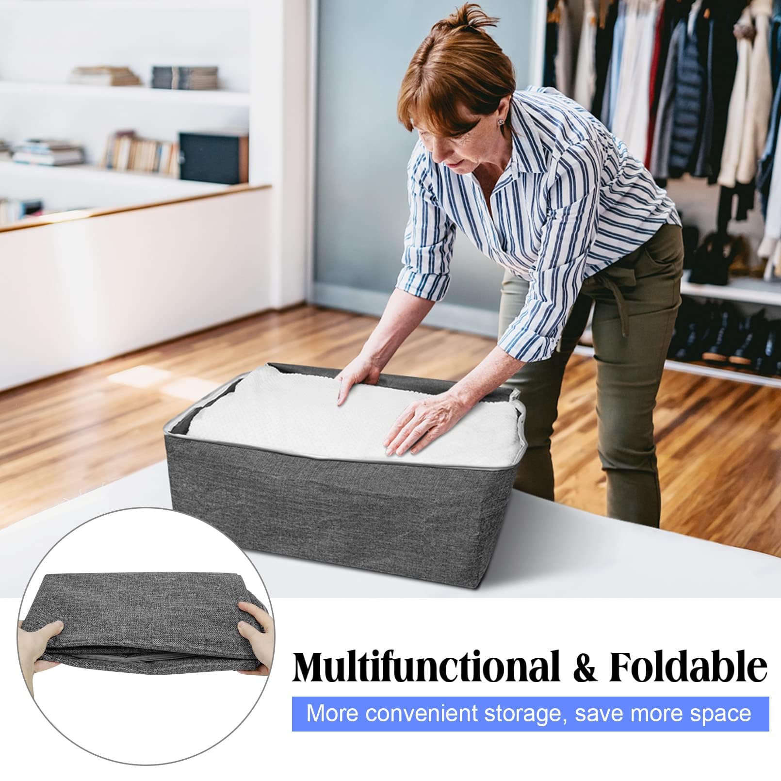 3Pack 105L Extra Large Storage Bags, Folding Comforter Blanket Storage Bags Closet Organizers and Storage Containers for Clothes