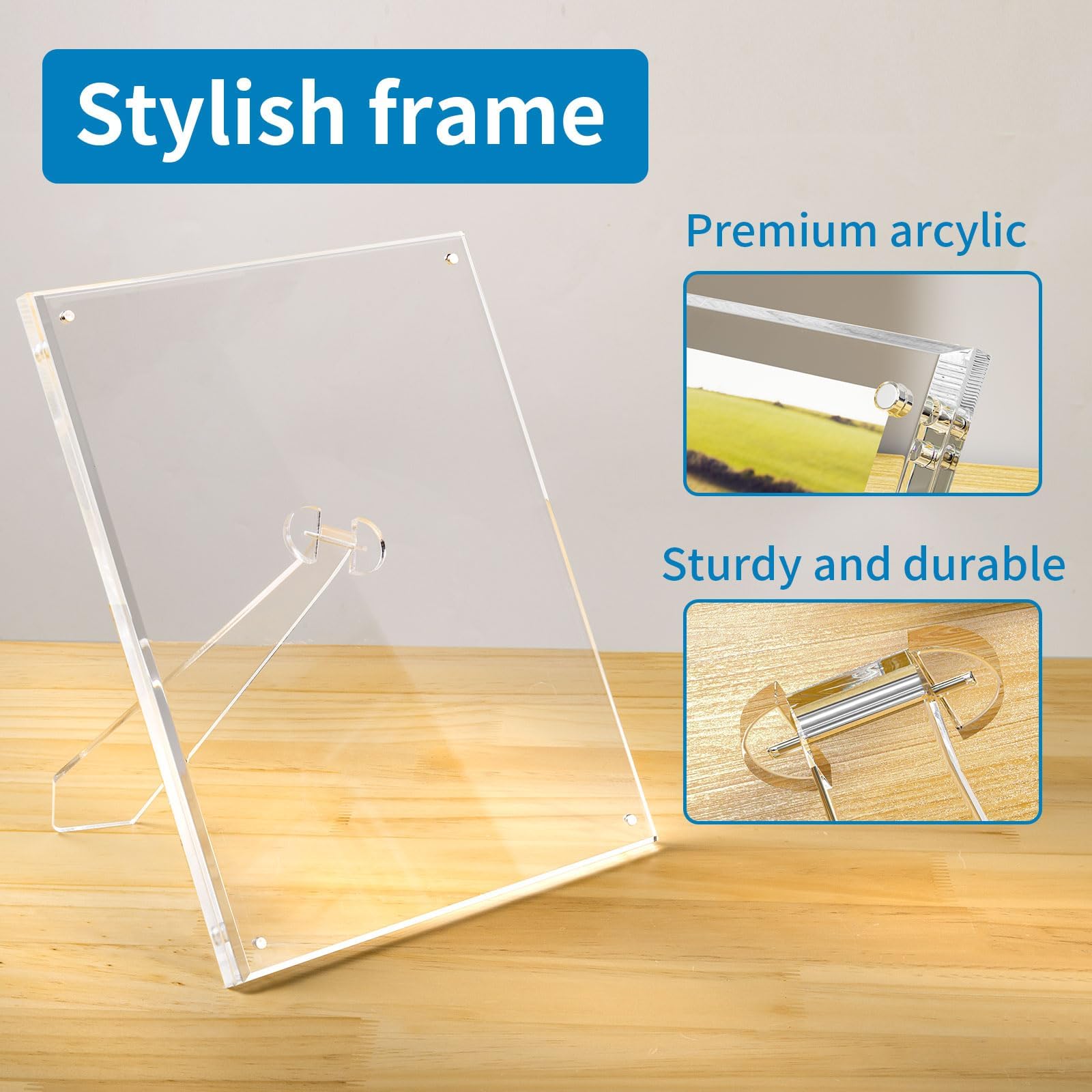 AITEE 8.5x11 Acrylic Picture Frames 3 Pack, Clear Picture Frames with Stand, Magnetic Frame Acrylic Lucite Frameless Transparent
