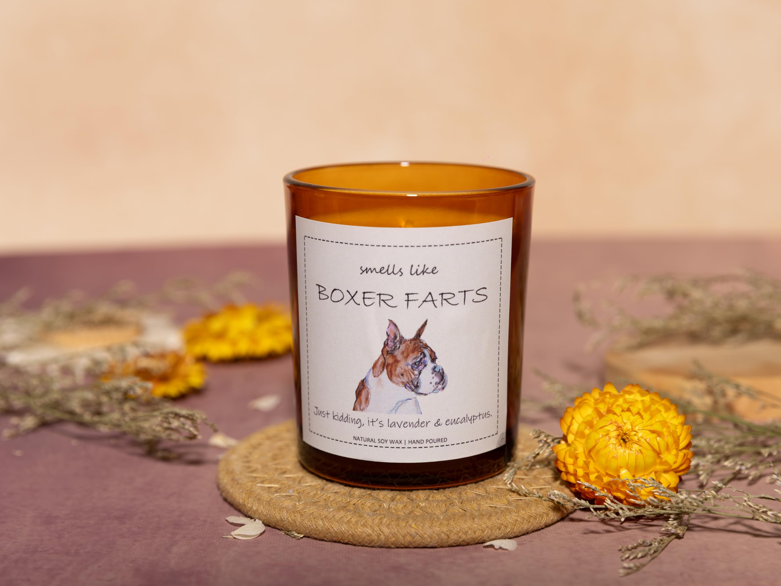 Boxer Dog Gifts & Decor, Boxer Dog Gifts for Women, Smells Like Boxer Farts Candle - Lavender & Eucalyptus, Crafted by Natural S