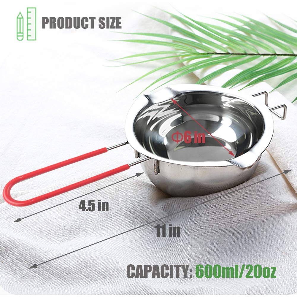 Stainless Steel Double Boiler Pot with Heat Resistant Handle for Melting Chocolate  Candy and Candle Making (18/8 Steel  20oz  Universal Insert)