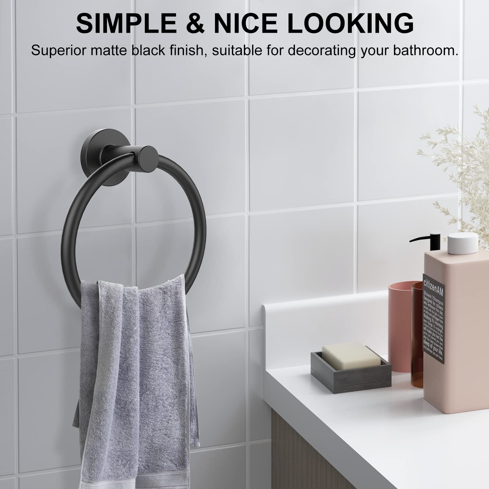 SetSail Towel Holder for Bathroom Wall Matte Black Towel Ring 304 Stainless Steel Hand Towel Holder Heavy Duty Towel Hanger for Bath  Kitchen  2 Pack
