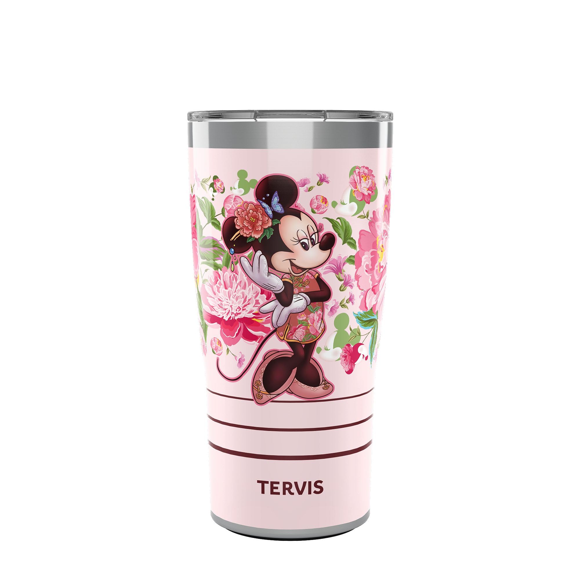 Tervis Traveler Disney Minnie Mouse Neo Chinese Floral Triple Walled Insulated Tumbler Travel Cup Keeps Drinks Cold & Hot, 20oz,