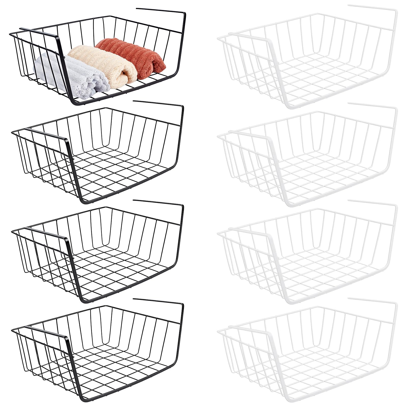 INTERWARM 8Pcs Under Shelf Storage Basket, Metal Wire Under Cabinet Basket