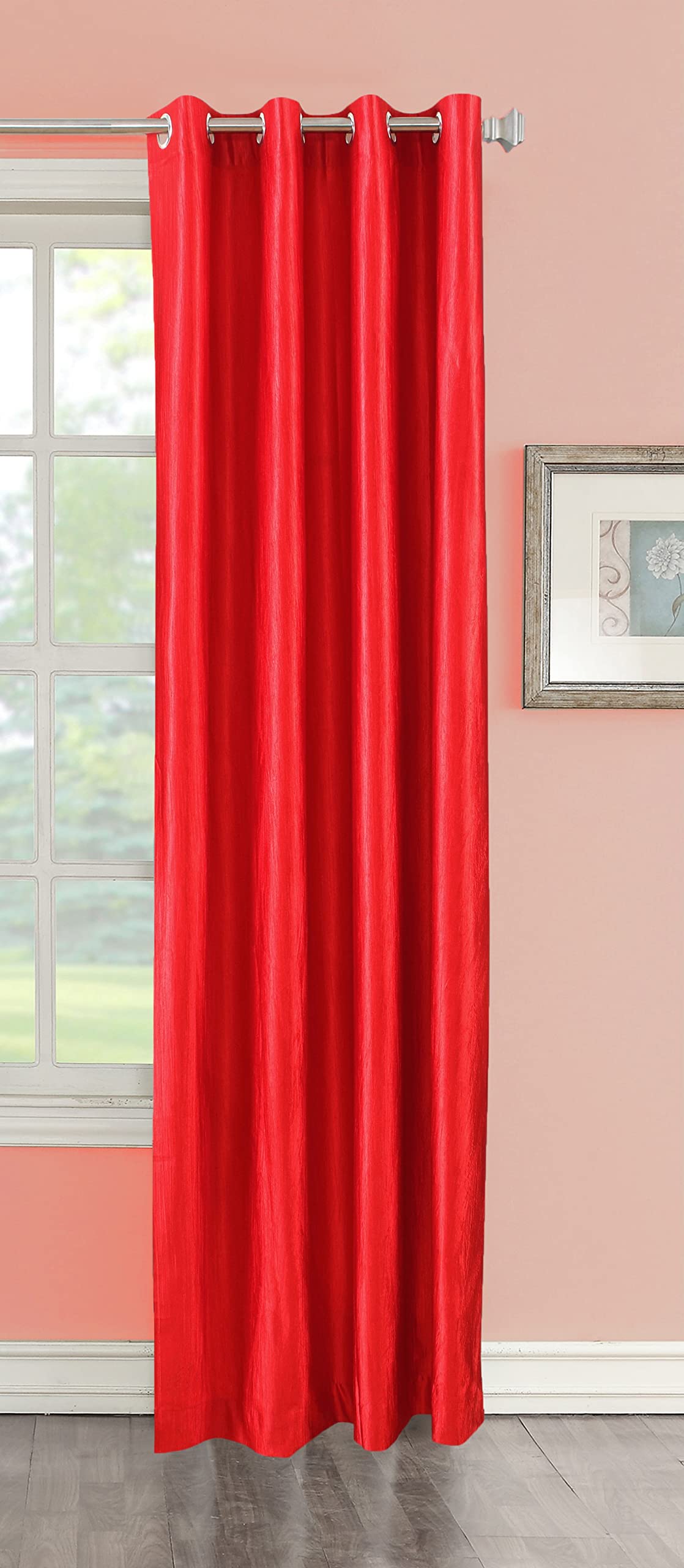 Decoholic Red Polyester Window Curtain 8 Feet | Darkening Faux Texture Plain Drape With Eyelets | Pack Of 1 Panel For Living Roo
