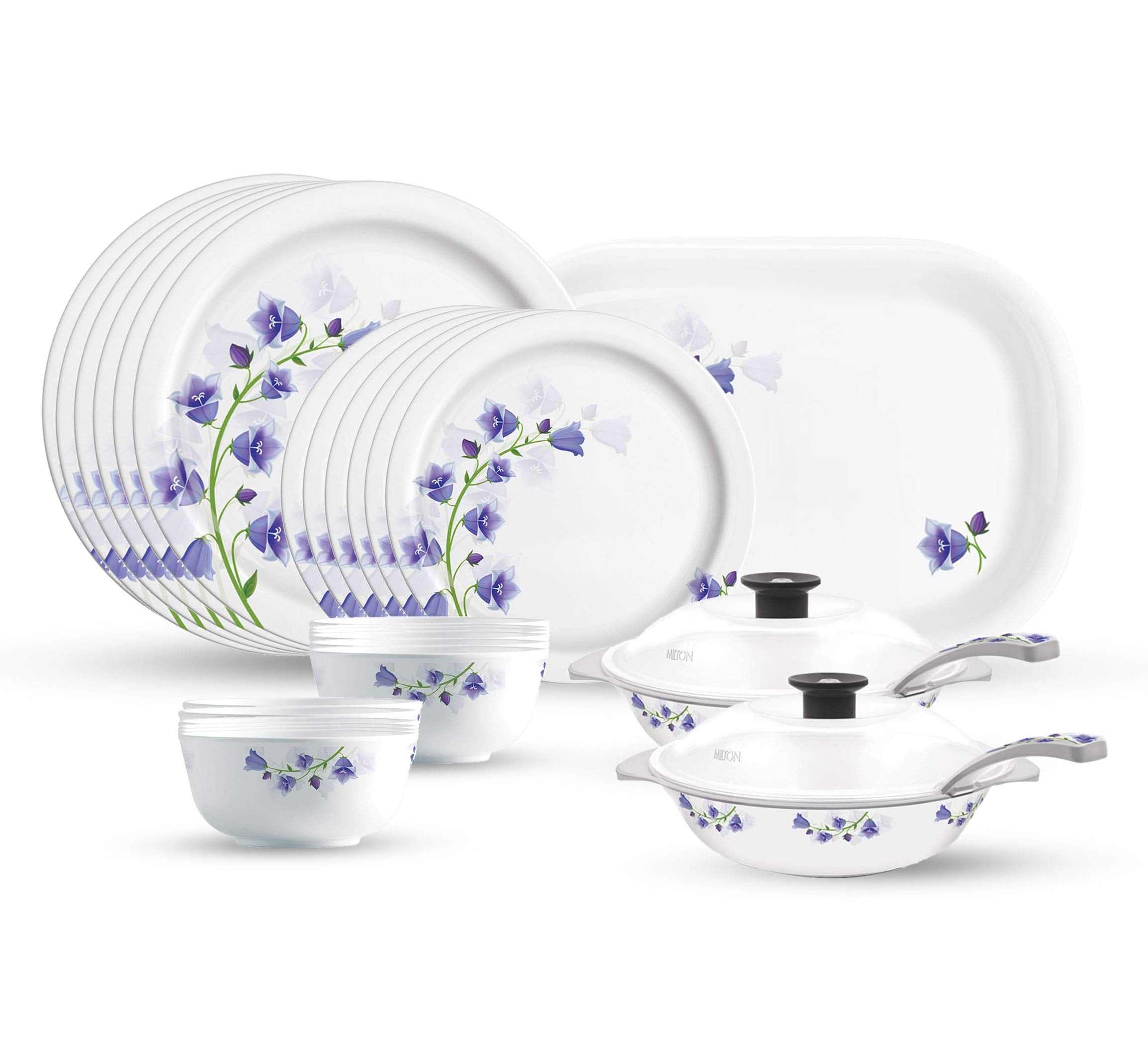 Milton Lissome Square Melamine Round Dinner Set Of 31 Pcs, Fiona, White/Blue