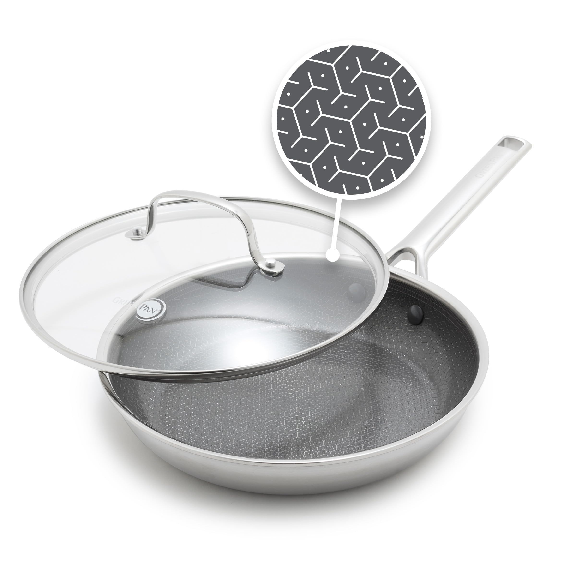 Greenpan Hybrid 12 Nonstick Stainless Steel Frying Pan With Lid, Apex Tri-Ply Thermobond Pfas-Free Ceramic Skillet, Induction & 