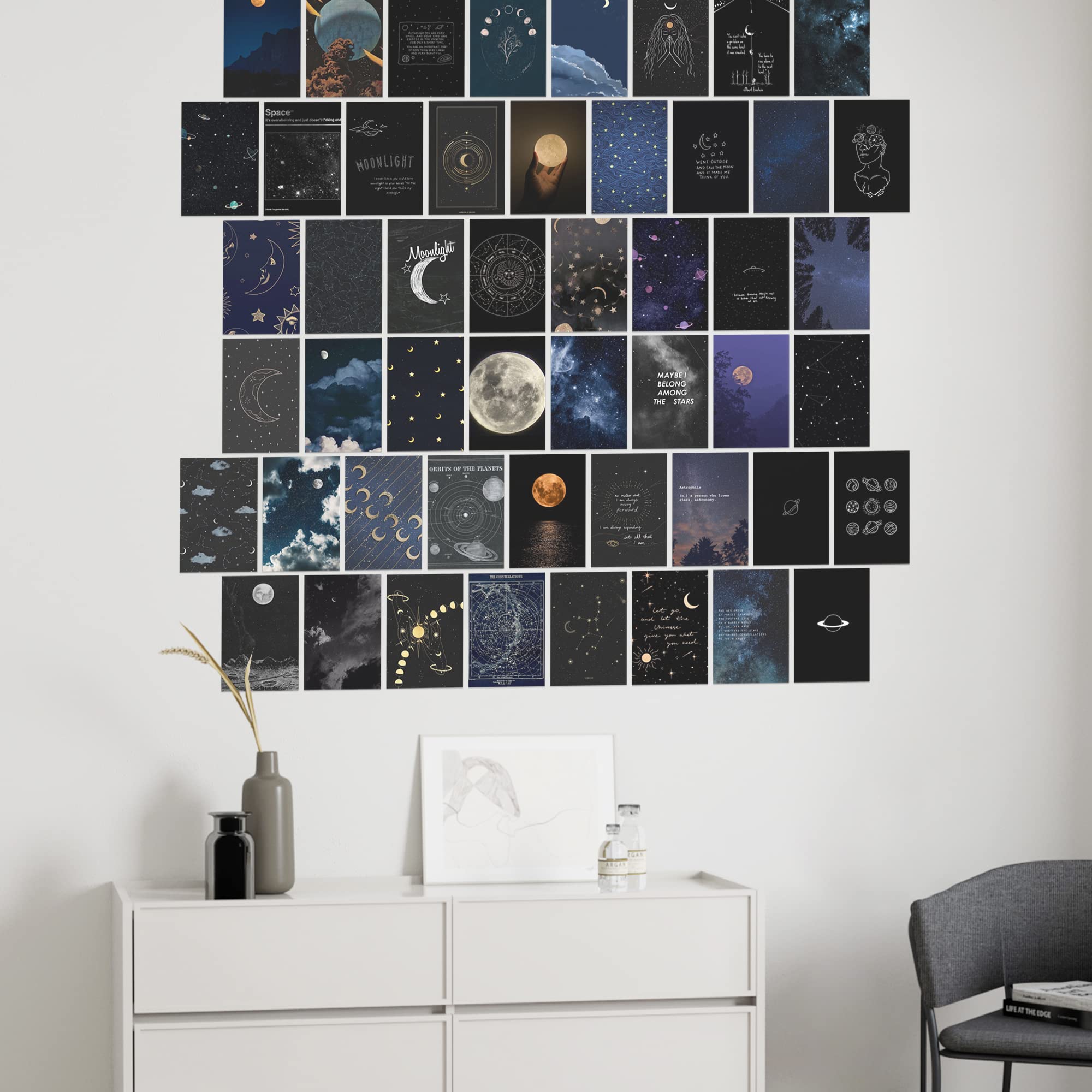 Wall67 Astronomy Wall Collage Kit Aesthetic Pictures, Moon Stars Photo Collage Kit Dorm Room Decor For Teen Boy Girl, Moonlight