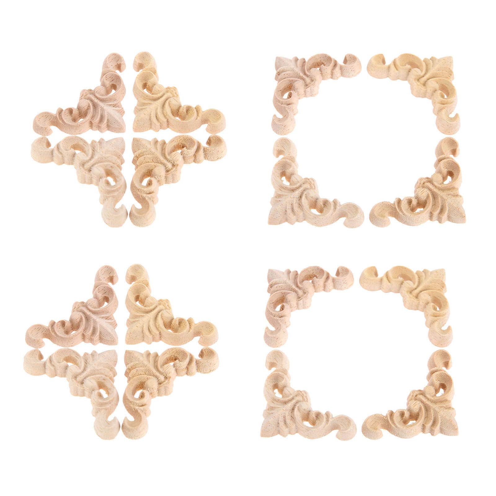 MUXSAM 16Pcs Furniture Onlay Applique Frame for Home  4x4cm/1.57''x1.57''  Unpainted Woodcarving Corner Decal Cabinet Door Wall Ceiling Dresser